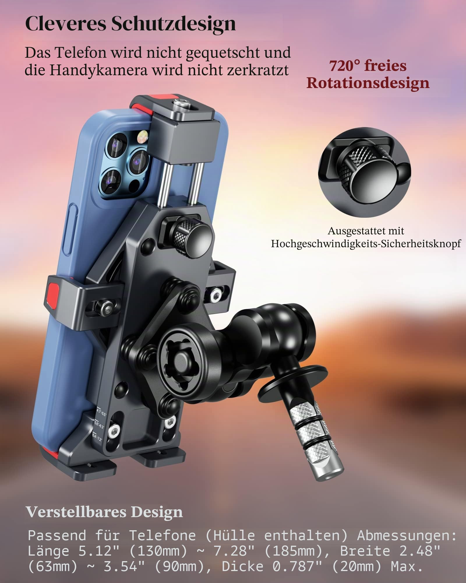 BRCOVAN Metall Motorrad Gabelschaft Handyhalterung mit Vibrationsdämpfer | Diebstahlsichere Aluminiumlegierung Handy Motorradhalterung, 360° Drehbar, Verstellbar, für 4,7-7,2 Zoll Smartphone