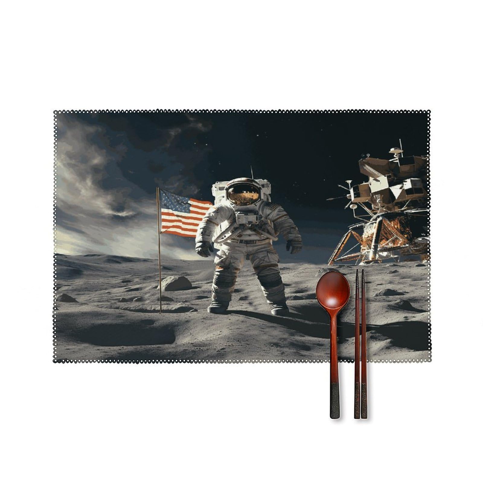 Fekiloot Style Astronaut Landing On The Moon Placemats Set Of 6,Table Mat