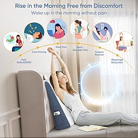 Welzona Wedge Pillow for Sleep, 7.5inch Bed Wedge Pillow for Headboard, Acid Reflux, Heartburn, GERD, Neck Pain, Cooling Memory Foam Top, Removable Washable Cover Wedge Pillow for Improved Sleep