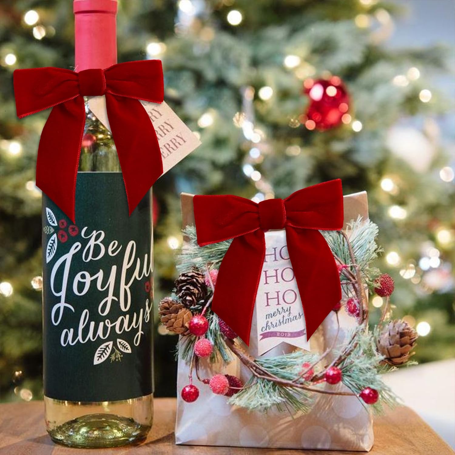 24 Pcs Red Small Velvet Bows Ornaments for Christmas Tree, Vintage Cute Velvet Bows Home Decor for Tree Mantle Wreath Gift Wrapping Crafts, 0.98’’ W/3.14 * 3.14 inch