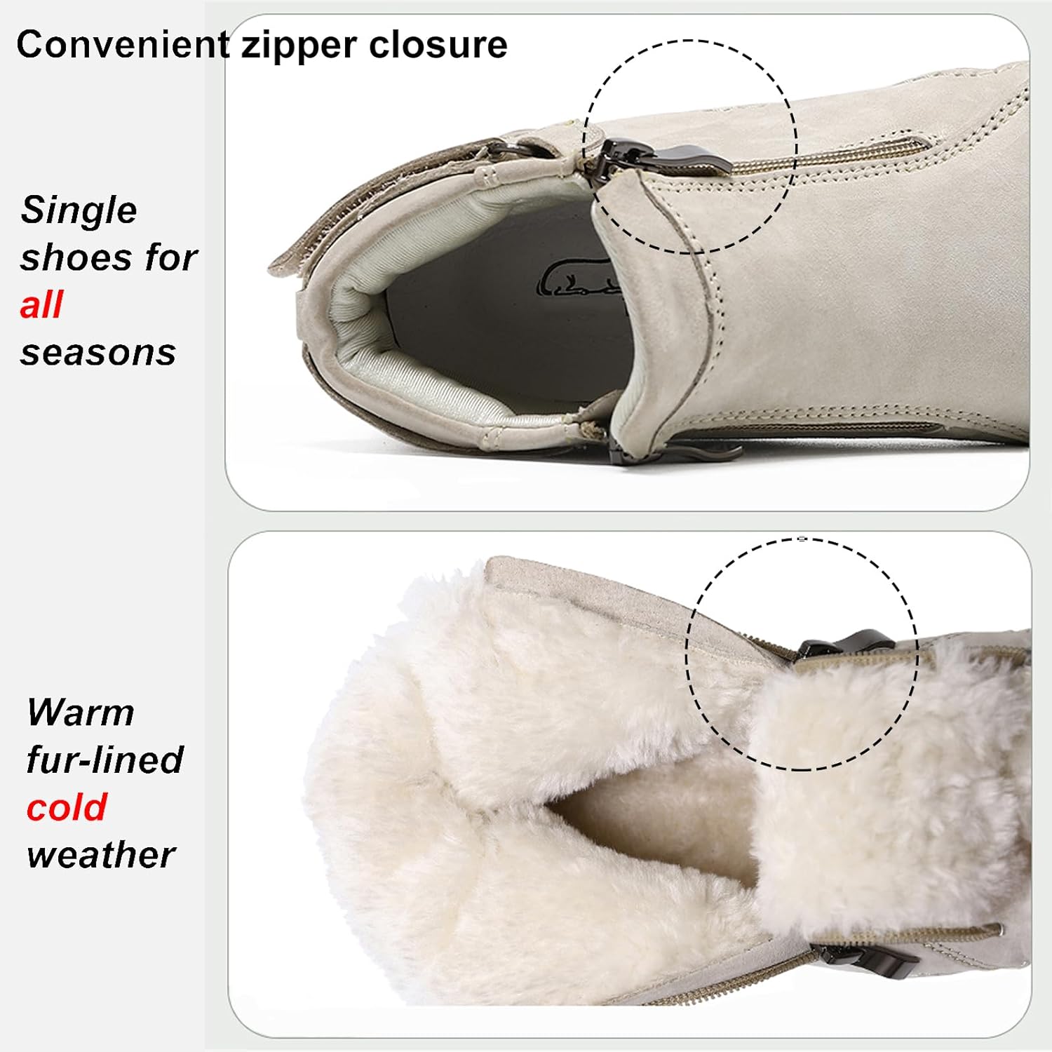 Women's Suede Round Toe Zipper Chukka Boot Warm Fur Lined Snow Boot Ankle High Top Casual Booties Winter Cold Weather outdoor hiking Boots - Image 5