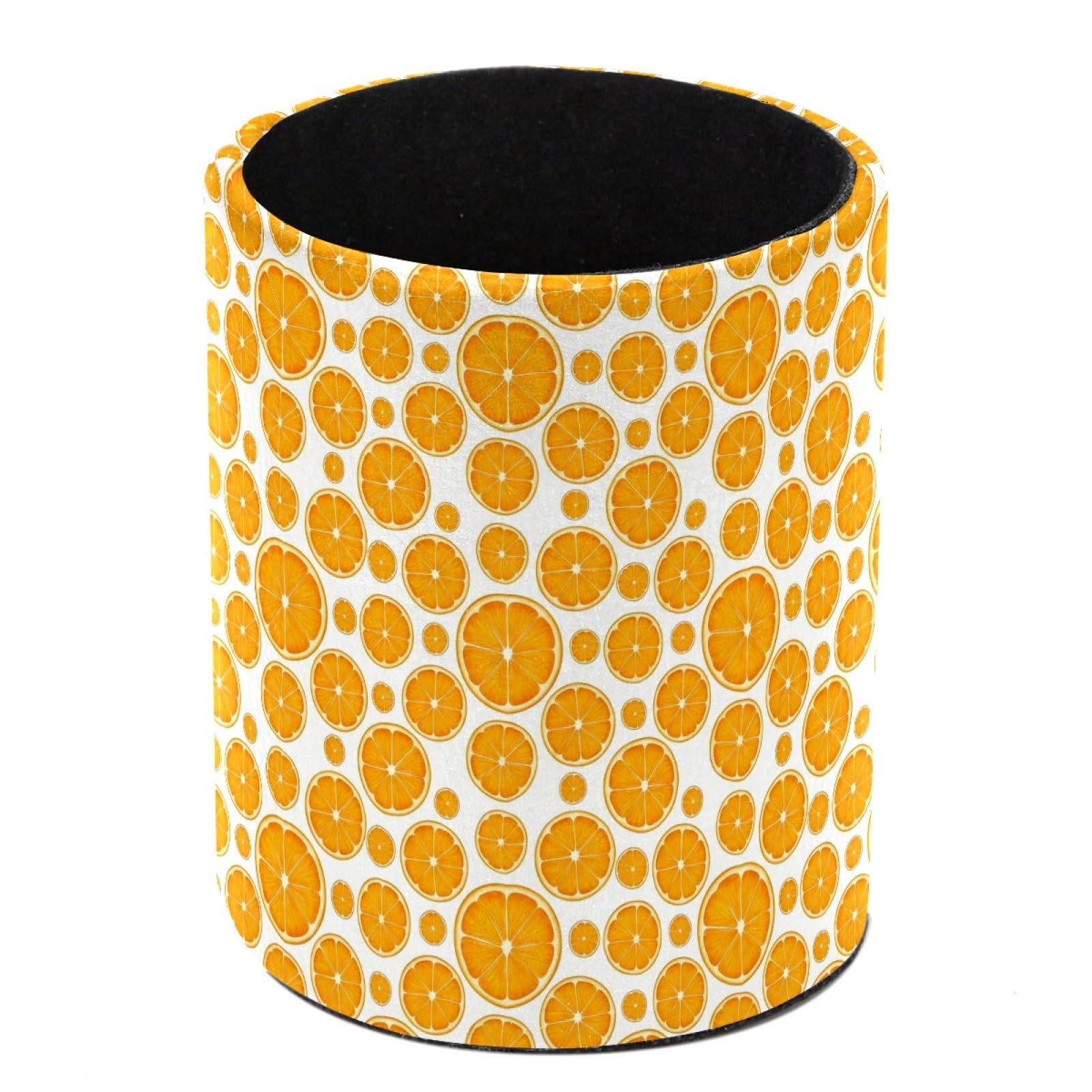 HEOEH Orange Pen Holder for Desk, PU Leather Pencil Holder Pen Cup Marker Holder Makeup Brush Holders, Desk Accessories & Workspace Organizers for Home, Office
