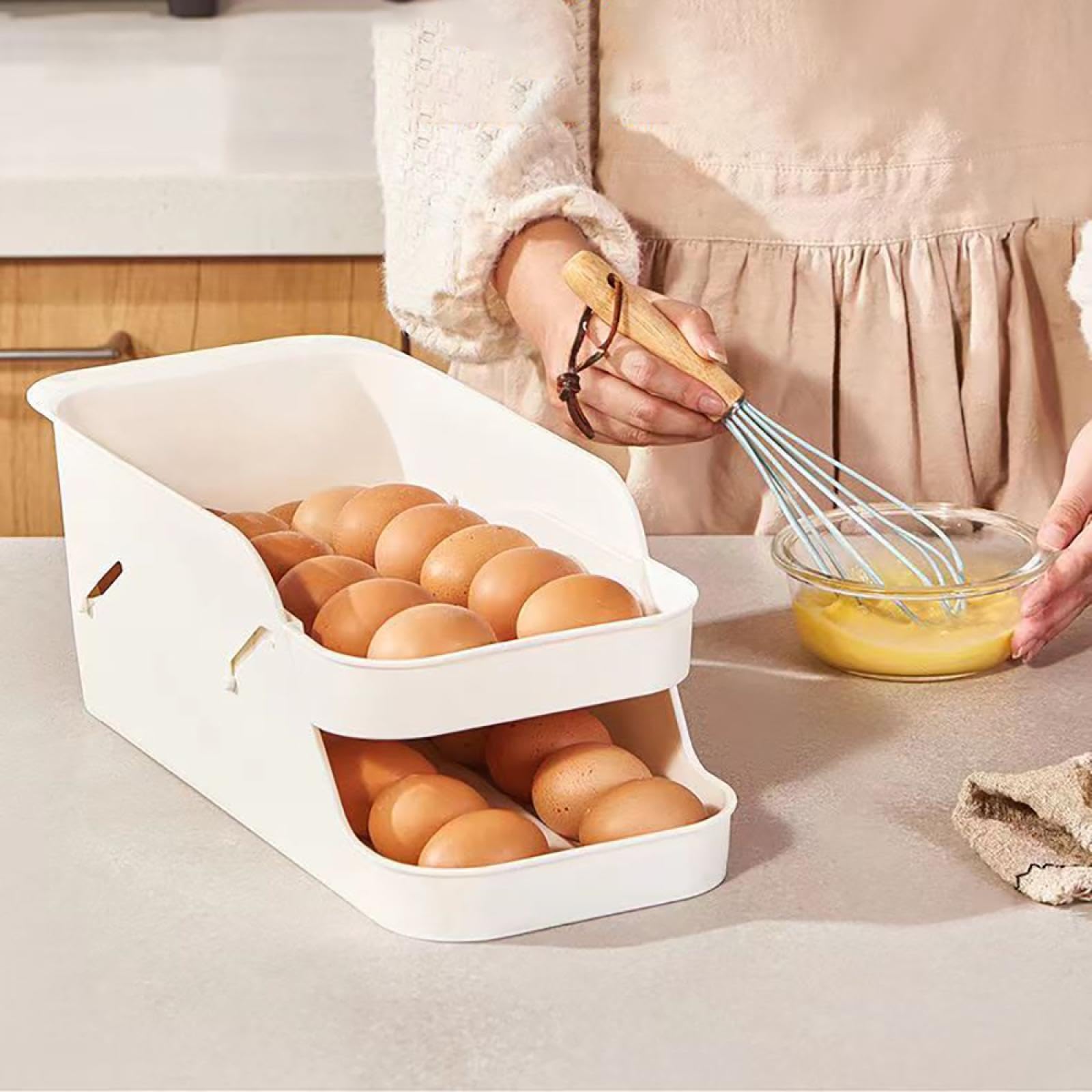Caja de Almacenamiento de Huevos de Doble Capa,Soporte para Huevos para refrigerador,Almacenamiento de Huevos para encimera,Organizador de Huevos,Dispensador de Huevos para refrigerador