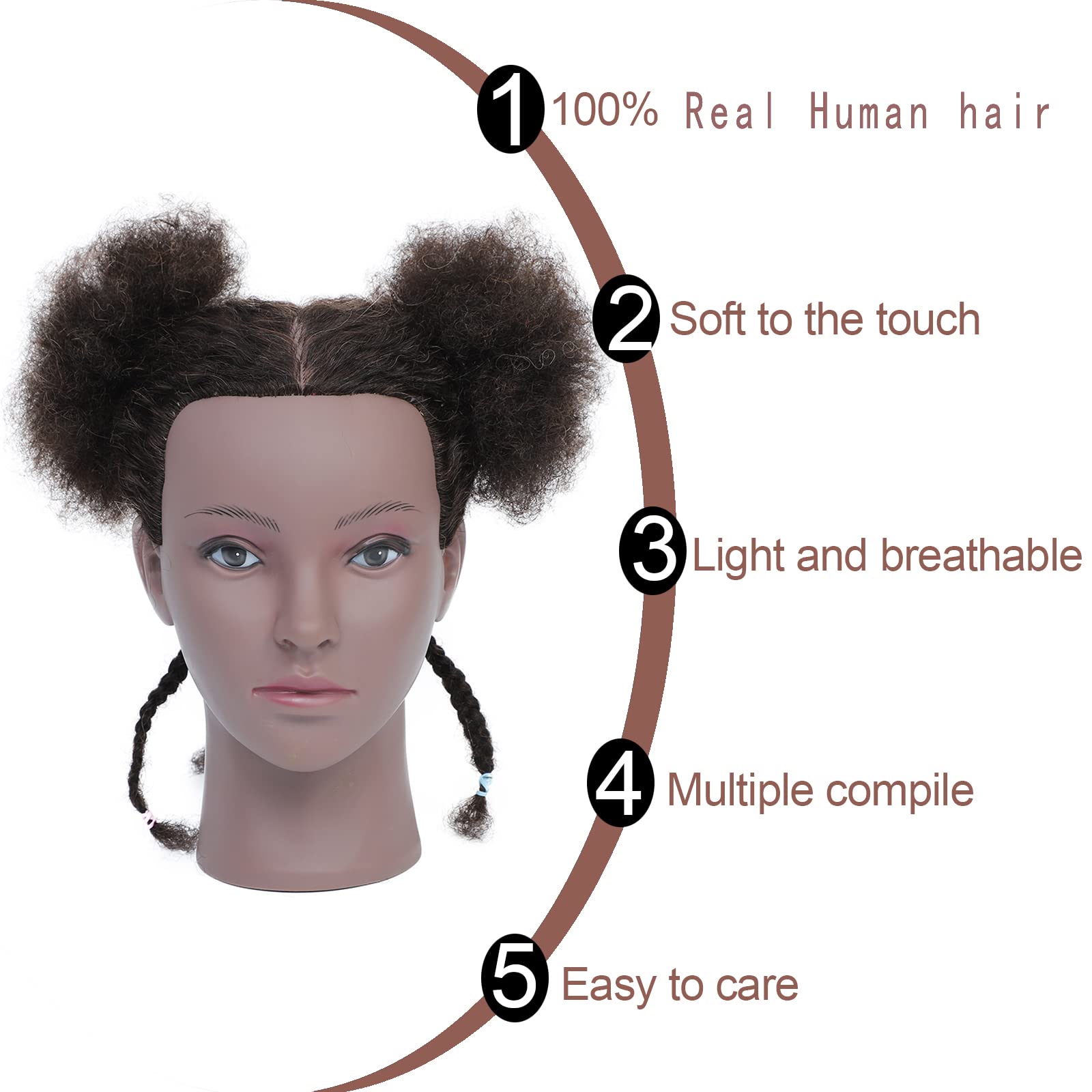 Ausbildung Kopf African American mit 100% Echthaar Schaufensterpuppe Kopf Kosmetologie Afro Haar Manikin Kopf für die Praxis Styling Flechten