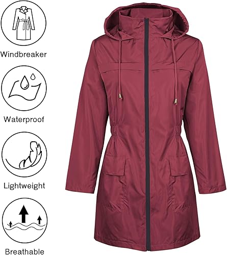 Miniatura 4 de Zando Chaquetas de lluvia para mujer, abrigos impermeables para mujer, chaqueta rompevientos con capucha para mujer