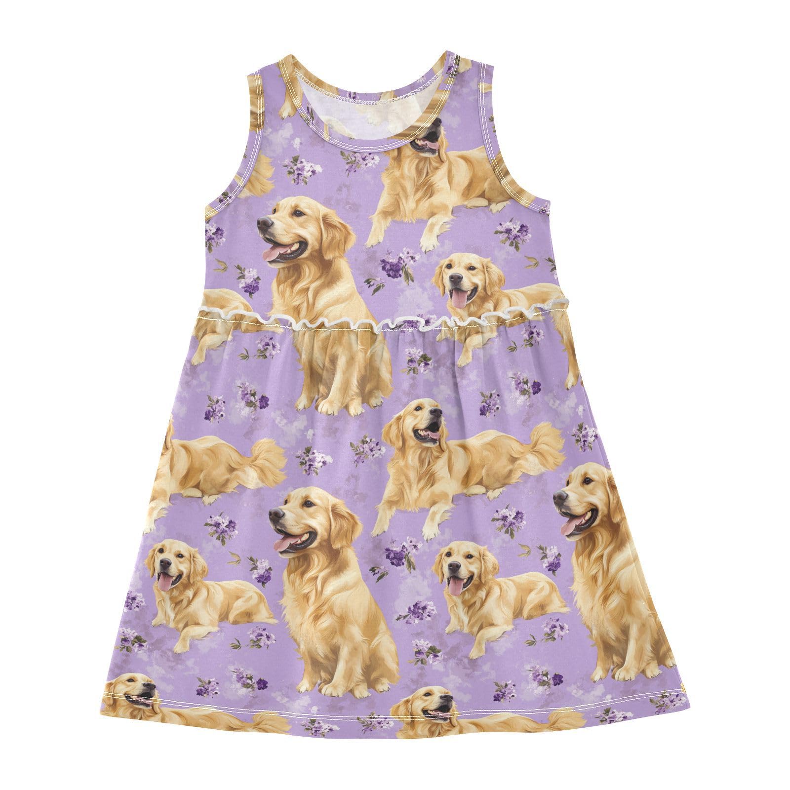 Girls Summer Dresses Toddler Kids Soft Party Dress Birthday Gift 4T Art Golden Retriever Dogs