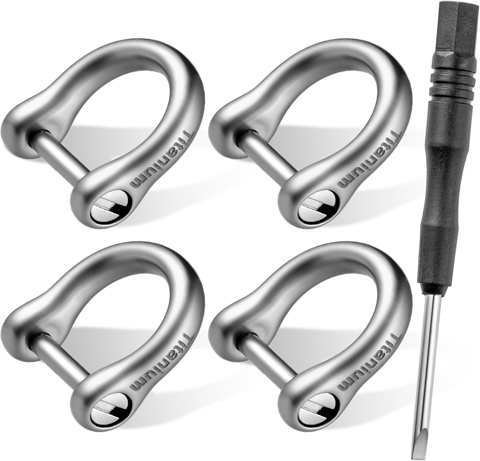 FEGVE Small Titanium Key Ring with Screw Shackle - Car Fob Keychain Heavy Duty Strong Mini Titanium D Rings -1/3 Inch/9mm (Silver 4 Pack)