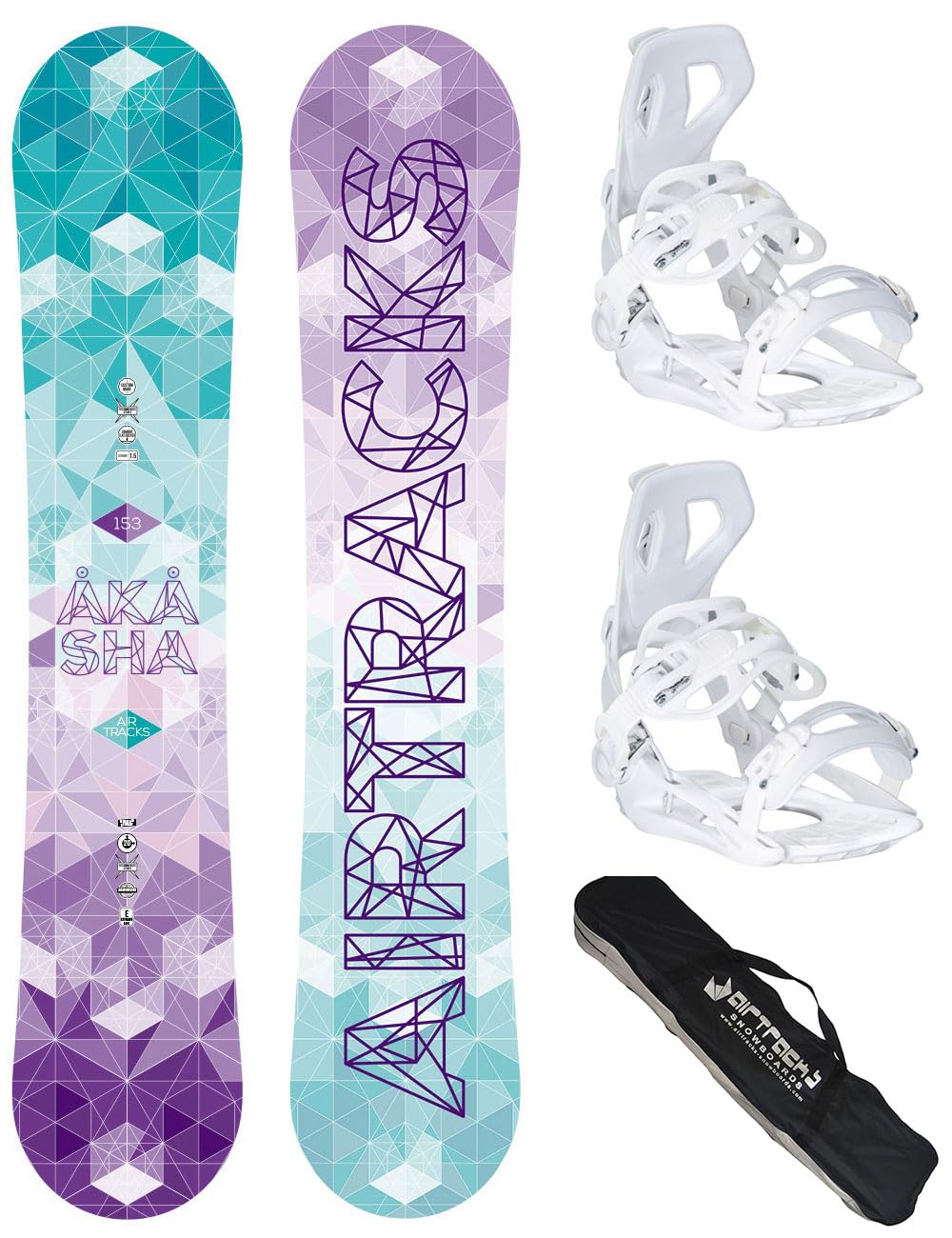 AIRTRACKS Snowboard Set/Pack/Planche Akasha Femme+Fixations Master FASTEC W+SB Sac/Neuf