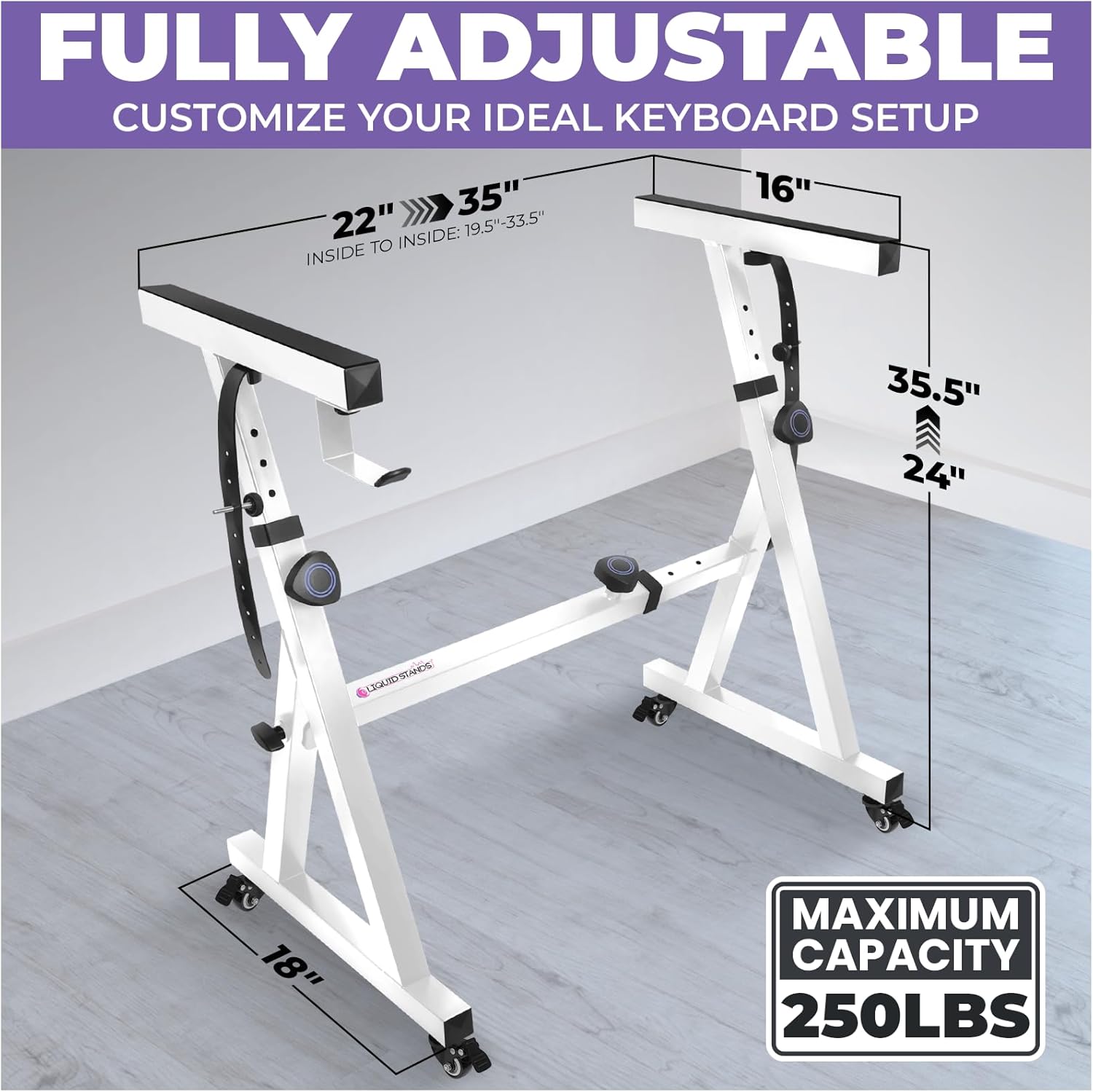 Liquid Stands Keyboard Stand w/ Wheels - Z Style Adjustable & Portable Professional Heavy Duty Digital Piano Stand - Fits 54-88 Key Electric Pianos - Sturdy Rolling Musical Keyboard Stand (White)