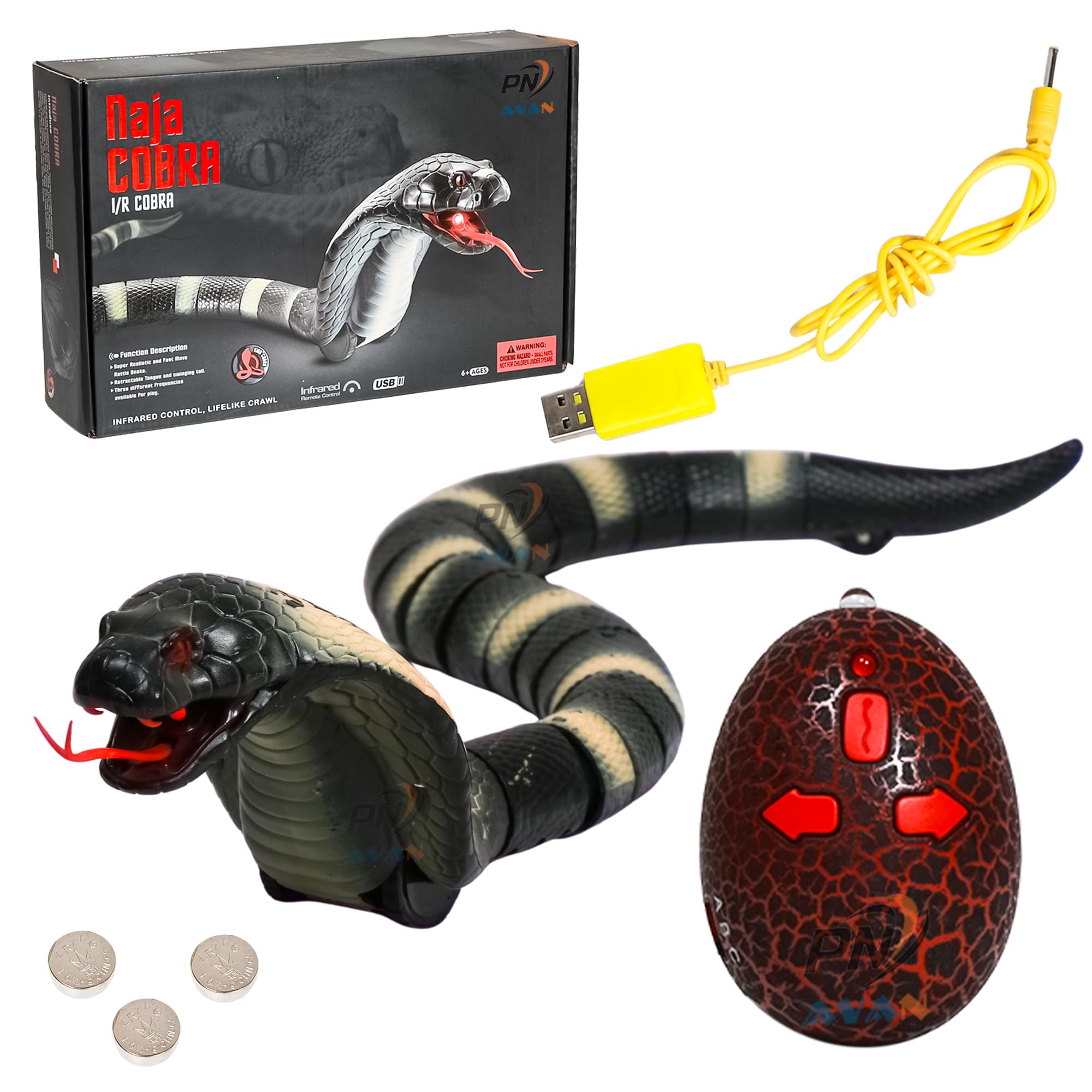 PN AVAN RC Snake Toy: Realistic Prank Cobra, Rechargeable, Smart Sensing, Infrared Controller for Kids/Cat (Black)-image-22