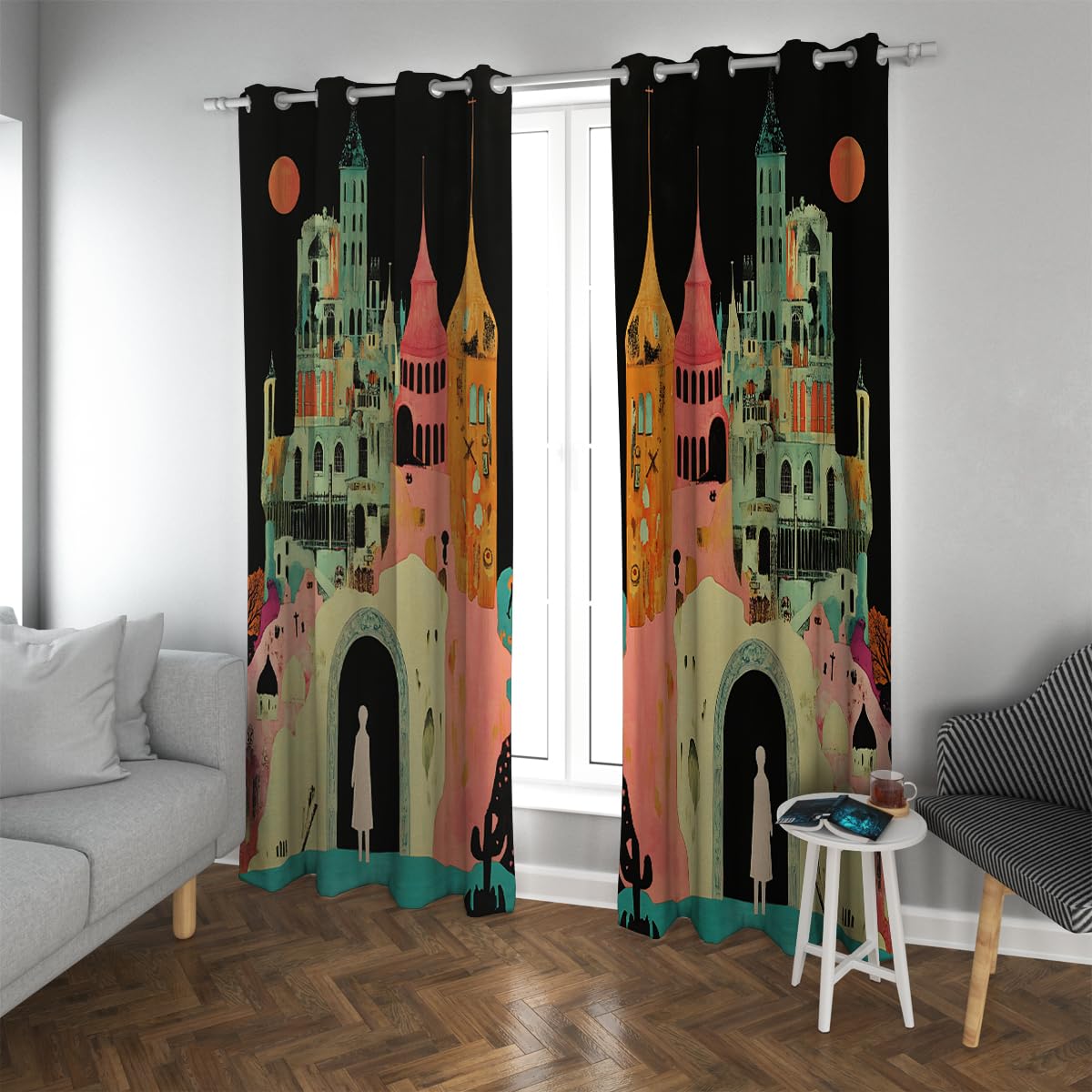 Rideaux isolants contre la lumière et le froid à motif château féerique