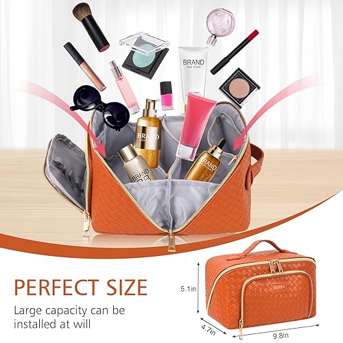 Miniatura 4 de ZAUKNYA Bolsa de cosméticos de viaje de gran capacidad, bolsa de maquillaje para mujer, bolsa de cuero impermeable, portátil, organizador de