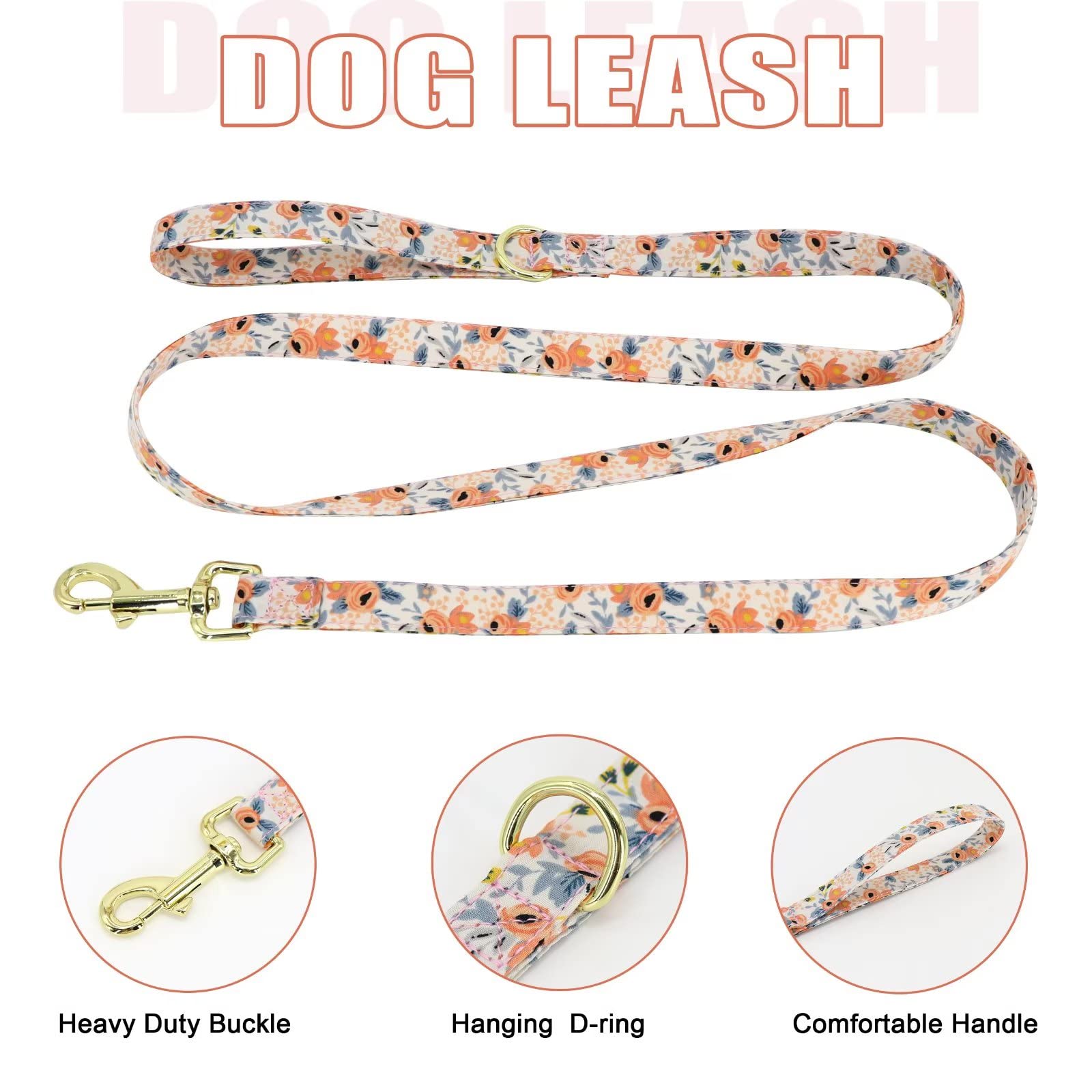 Beirui Bonito juego de collares, arneses y correas para perro, juego de collar y correa ajustable para perro con flor, arnés de malla suave para perros pequeños y medianos (naranja, M)