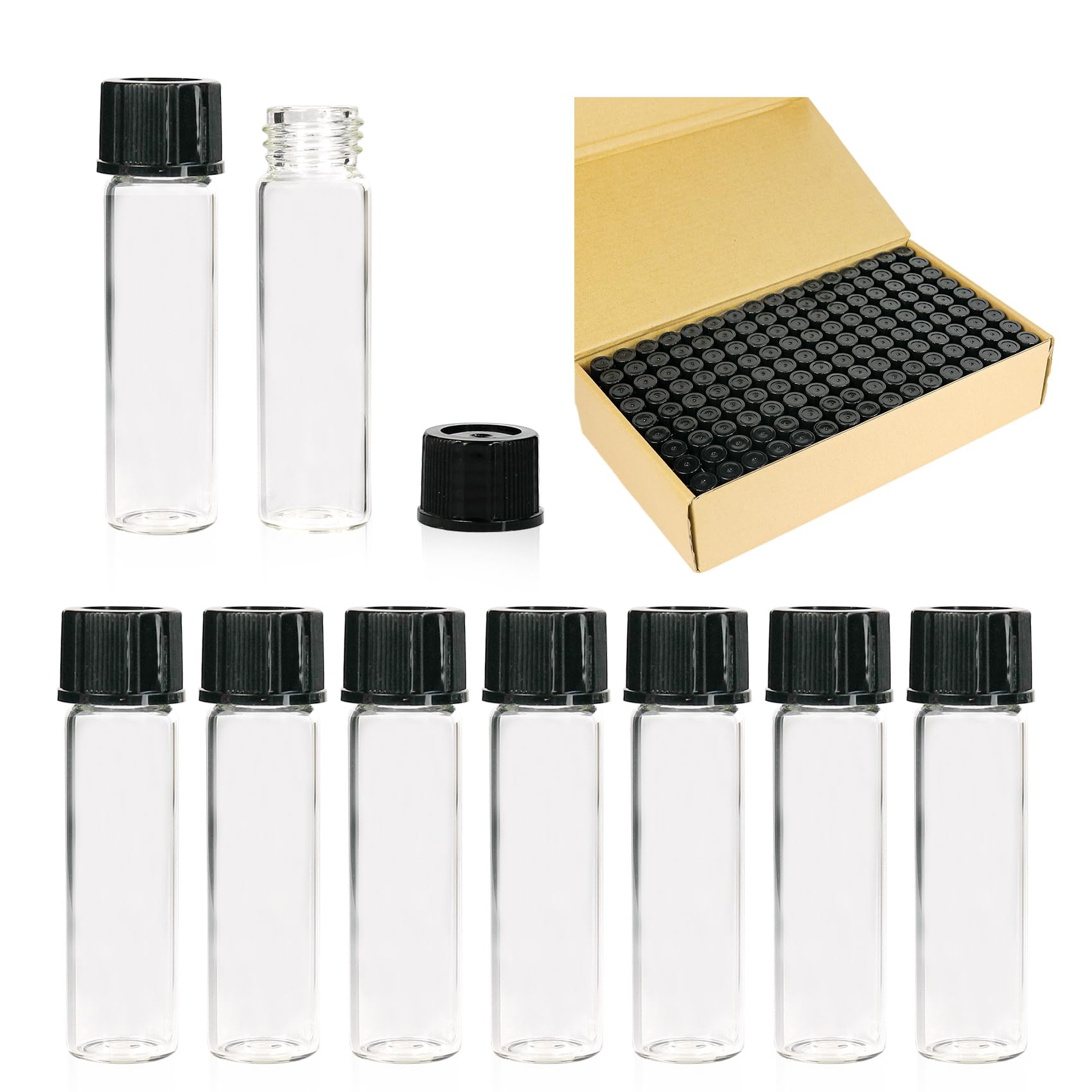 144 Pezzi 8ml Flaconi Campioni Vetro Trasparente Bottiglie di Vetro di Campionamento con Tappo a Vite, PTFE Naturale/Fodera in Silicone Bianco Contenitori di Campione 17x60mm