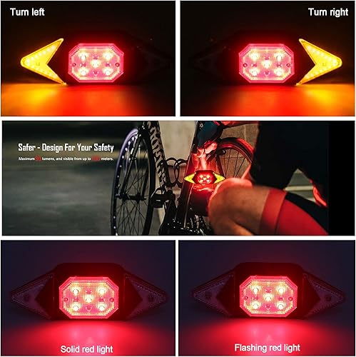 Miniatura 2 de Las mejores señales de giro para bicicleta, luces traseras recargables, control remoto inalámbrico, luces para bicicleta, impermeables, 2022,