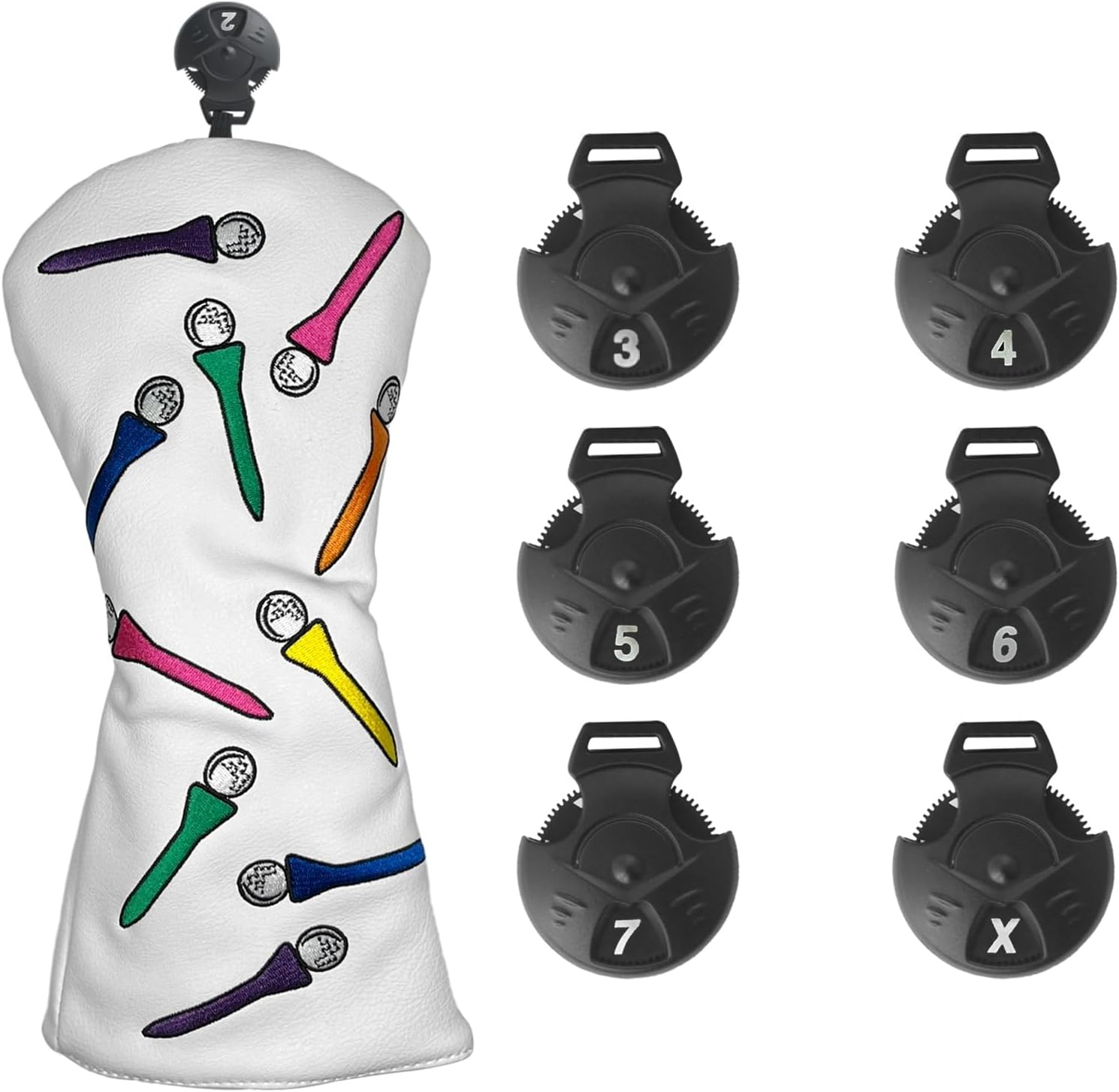 Andux 3pcs/Set Tee Pattern PU Golf Wood Club Head Covers 460cc Driver Covers with Long Neck