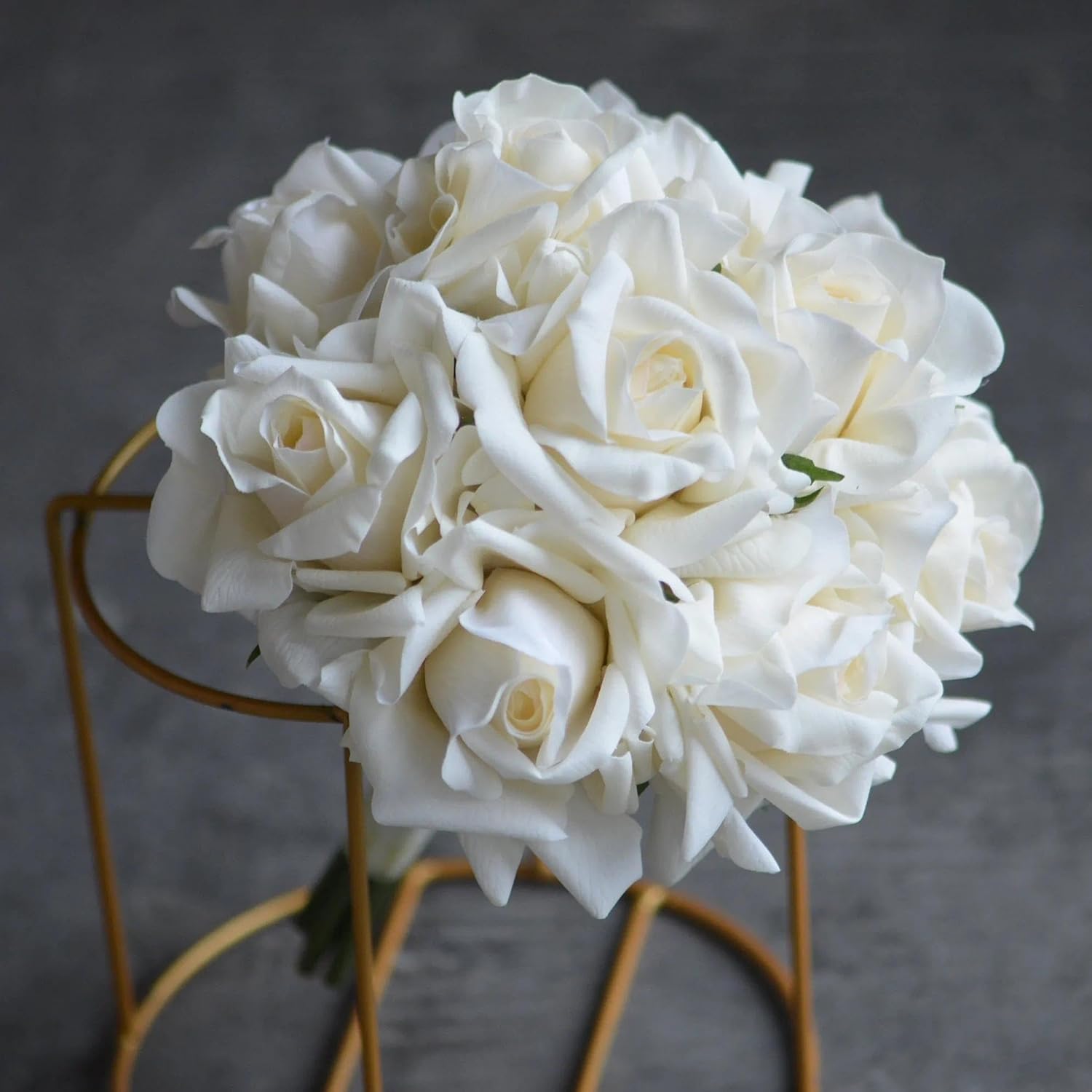 Wedding Bouquets for Bride Bridesmaid, Morandi White Cream White Real Touch Faux Roses Flowers, Ivory Roses Artificial Flowers, 8 Inch Bridesmaid Bouquets for Wedding Prom