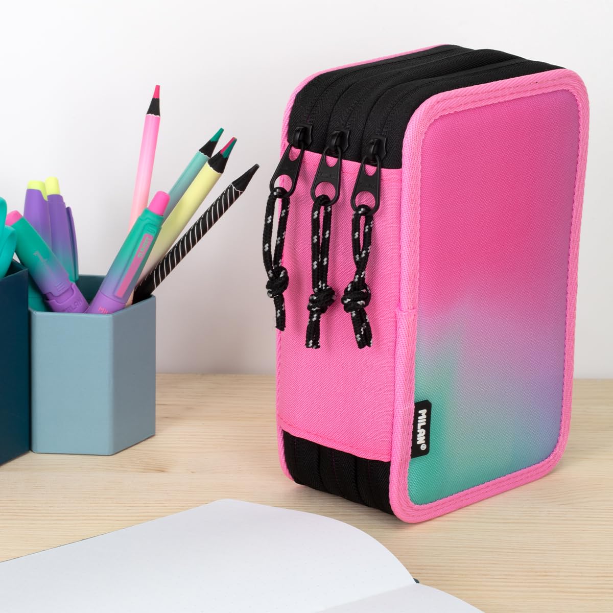 Milan® 3-Tier Pencil Case with Sunset Content, Pink, 19.5 x 13 x 7.5 cm - Image 4