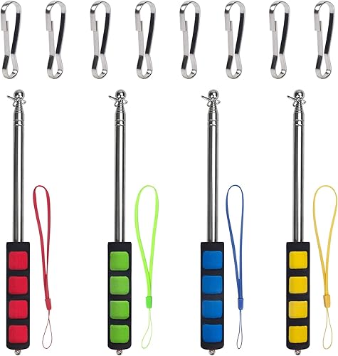 Enjoyist Paquete de 4 asta de bandera telescópica de mano de varios colores, extensible, de acero inoxidable, portátil, guías turísticas y puntero