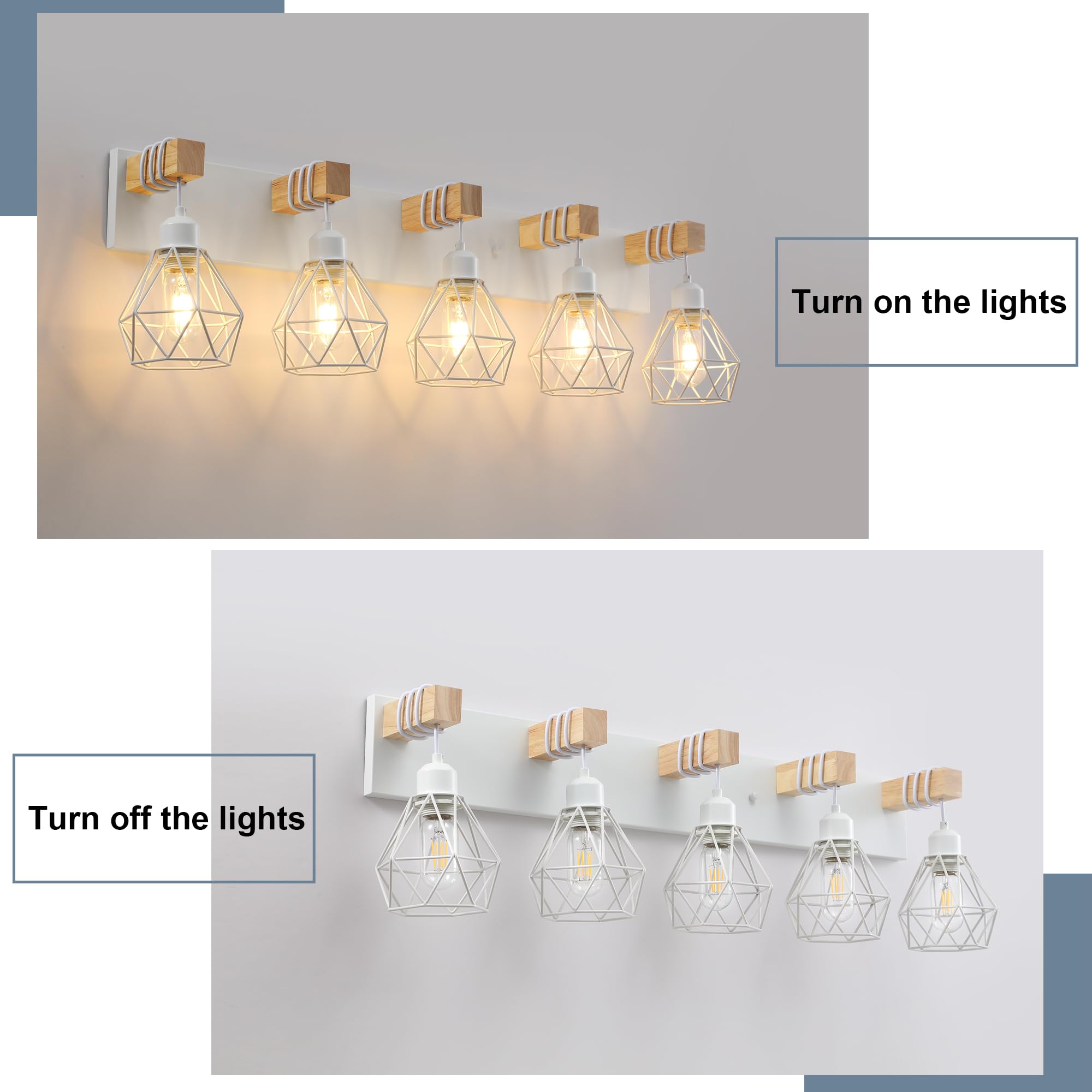 小物 blanc.. BO0021 TAN Farmhouse Vanity Light for Bathroom, 5-Light White Wood