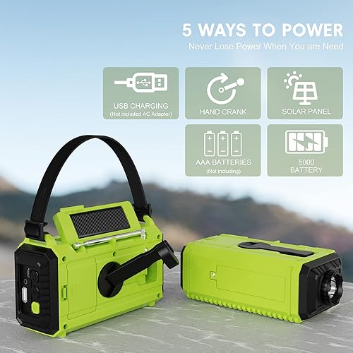 Miniatura 5 de Radio meteorológica de emergencia con manivela de mano solar AMFMSW NOAA Alert Radio de supervivencia portátil para emergencia en el hogar y al aire