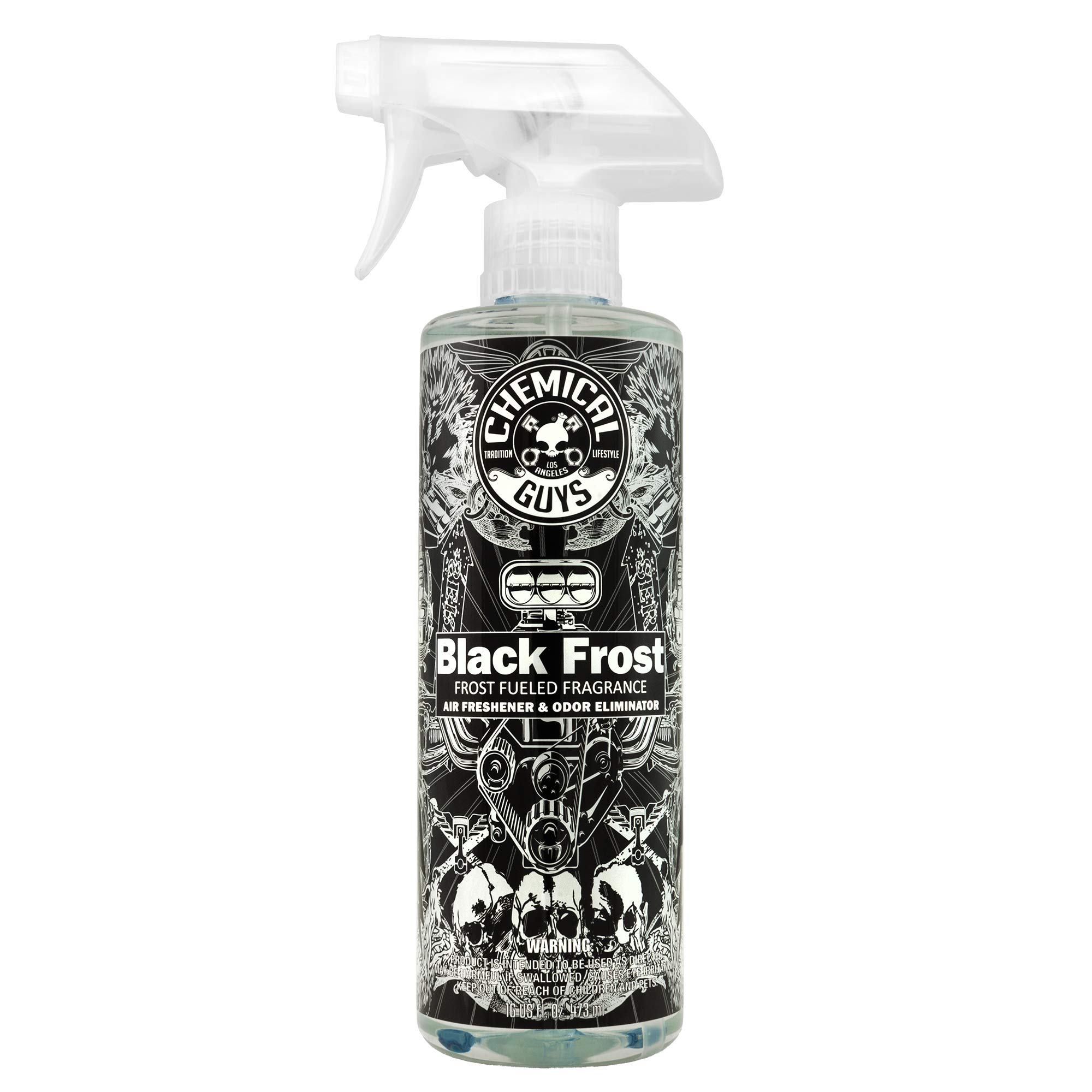 Chemical Guys Black Frost Air Premium Car Air Freshener Spray & Odor Eliminator - Crisp Masculine Scent Spray for Trucks, SUVs, RVs, and Motorcycles - Use in Home, Office, or Garage, 16 oz Bottle