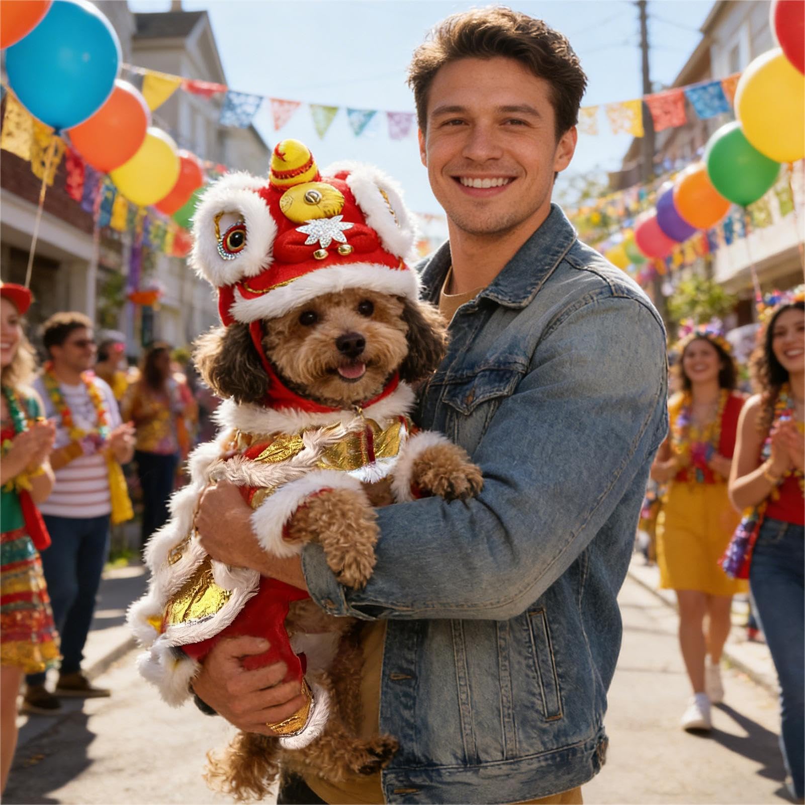Costume Da Cane Lion Dance Cinese,Abbigliamento Cosplay Per Cuccioli | Abbigliamento Da Cani Capodanno - Per Feste Tema Carnevale Raduni Famiglia Capodanno Cinese Giardino Casa Eventi Sociali