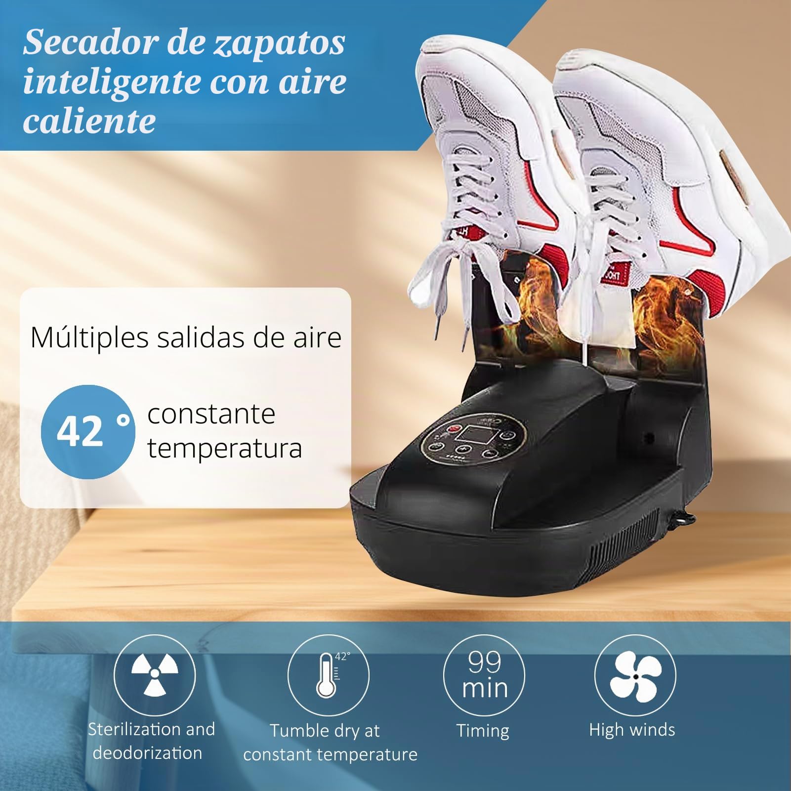 Secador eléctrico de zapatos y desodorante de ozono | Esterilizador secador de zapatos y botas con controles digitales y función de temporizador (modelo G-S6629B) (negro)