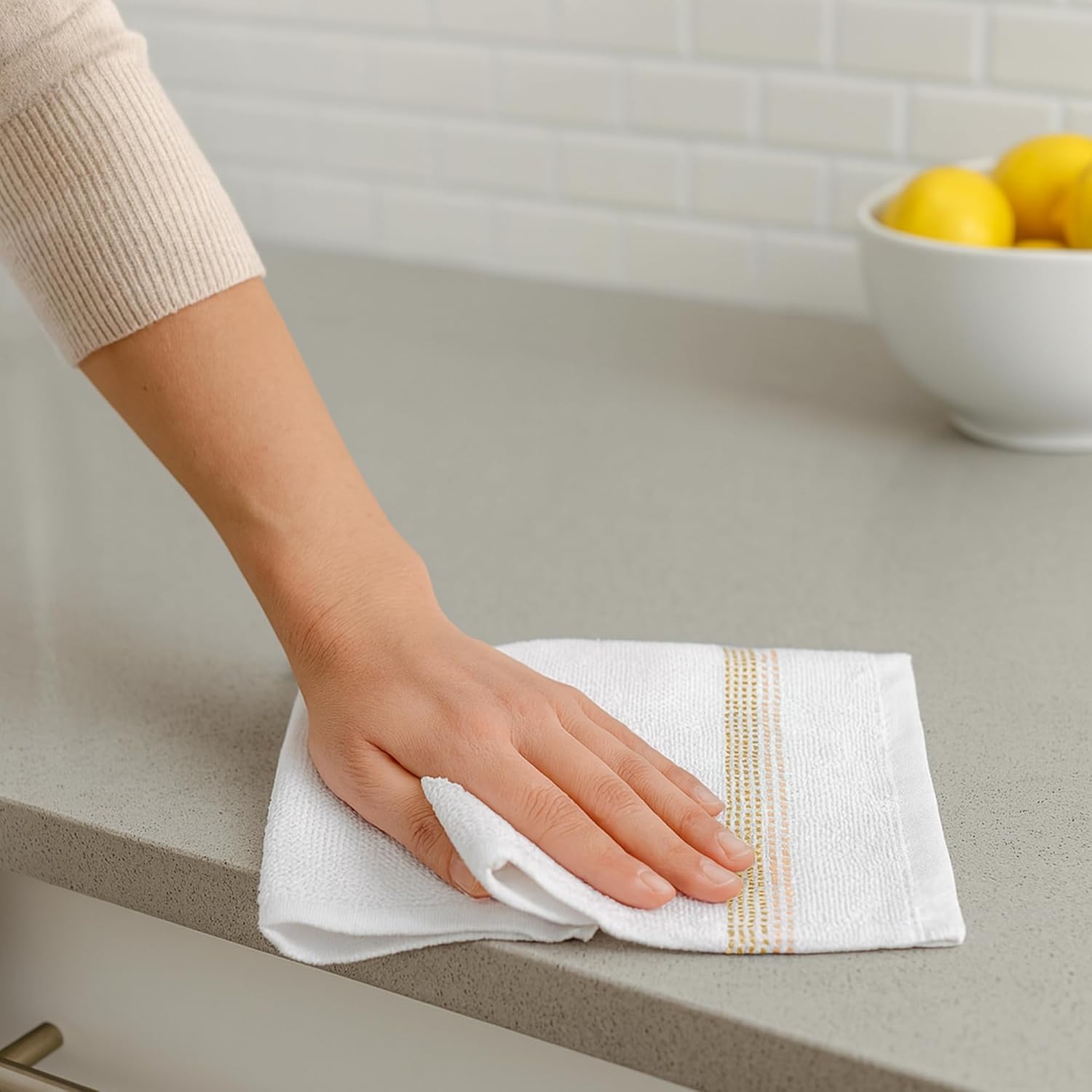 DecorRack 10 Pack 100% Cotton Washcloths, 12x12 inch White Dotted Soft Cotton Face Towels, Absorbent & Durable Wash Cloth Set for Bathroom, Spa, Gym & Travel, Yellow (Pack of 10) - Image 5