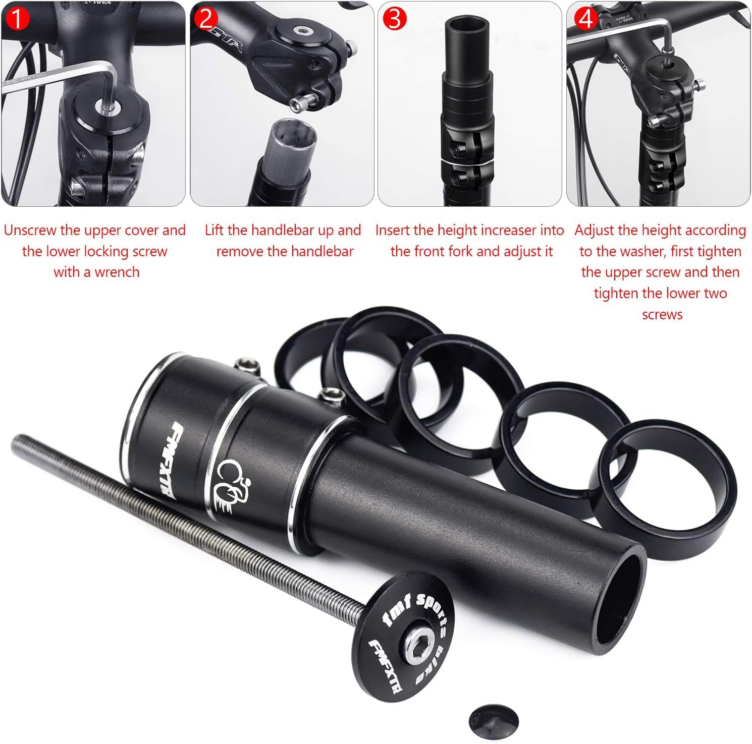 Podwyższenie kierownicy rowerowej, rower MTB z kluczem sześciokątnym, adapter do widelca 28,6 mm, stop aluminium, kolor czarny