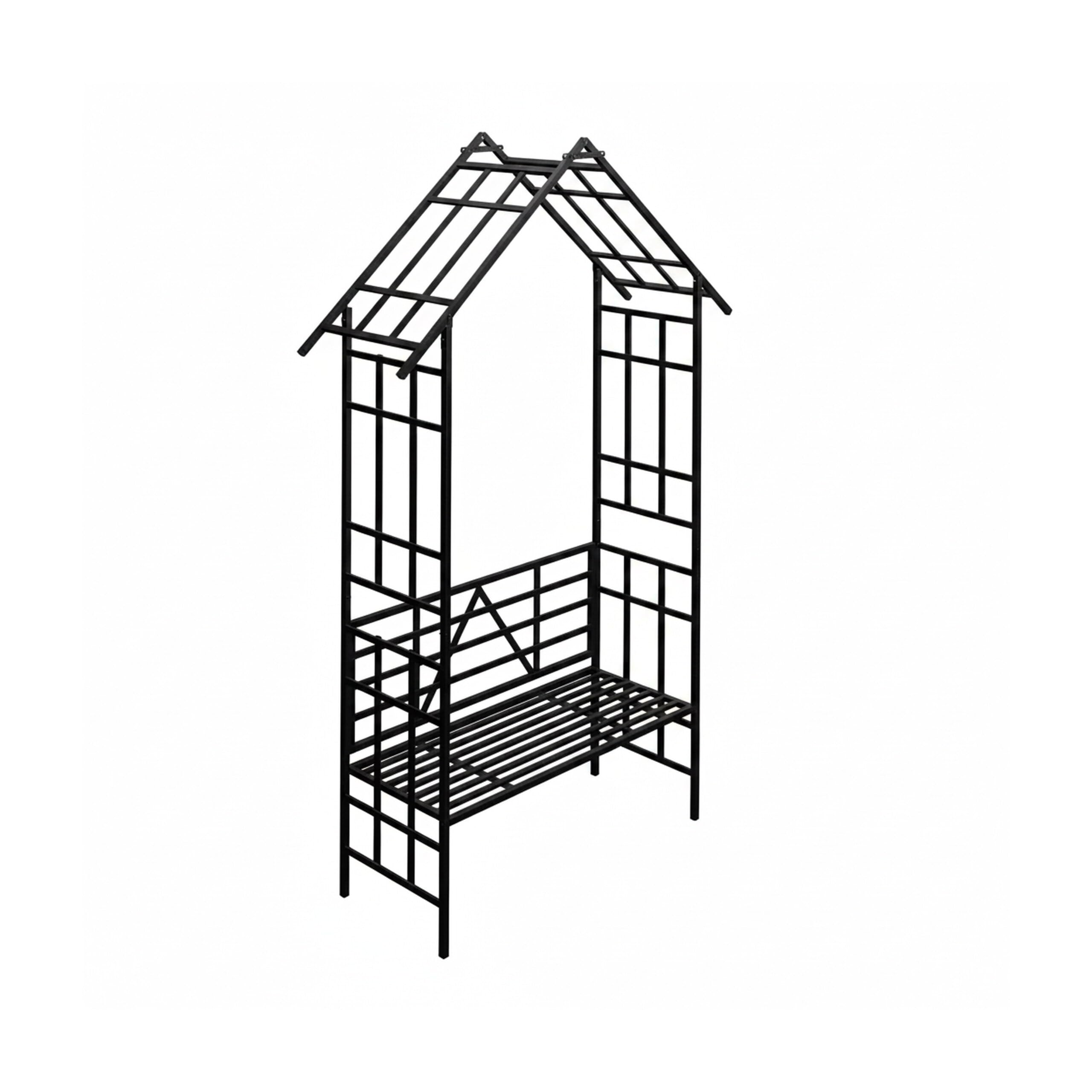 Arche à Roses Relaxdays, avec Banc ou jardinière, pour Jardin & entrée, H x L x P : 247 x 150 x 43 cm, métal, Noir