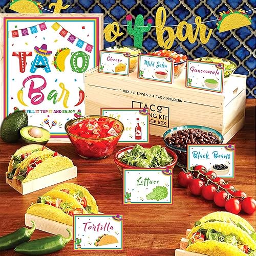 Miniatura 5 de Kitticcino Kit de decoración de barra de tacos – Cartel de tiendas de campaña para fiesta mexicana Cinco de Mayo temática fiesta despedida de