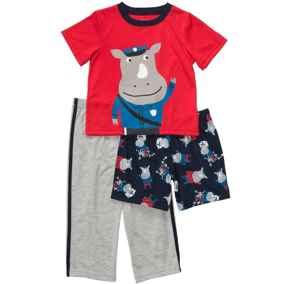 Schlafanzug Nashorn 3 teilig Junge Boy Pajama kurz lang (0-24 Monate) (74/80)