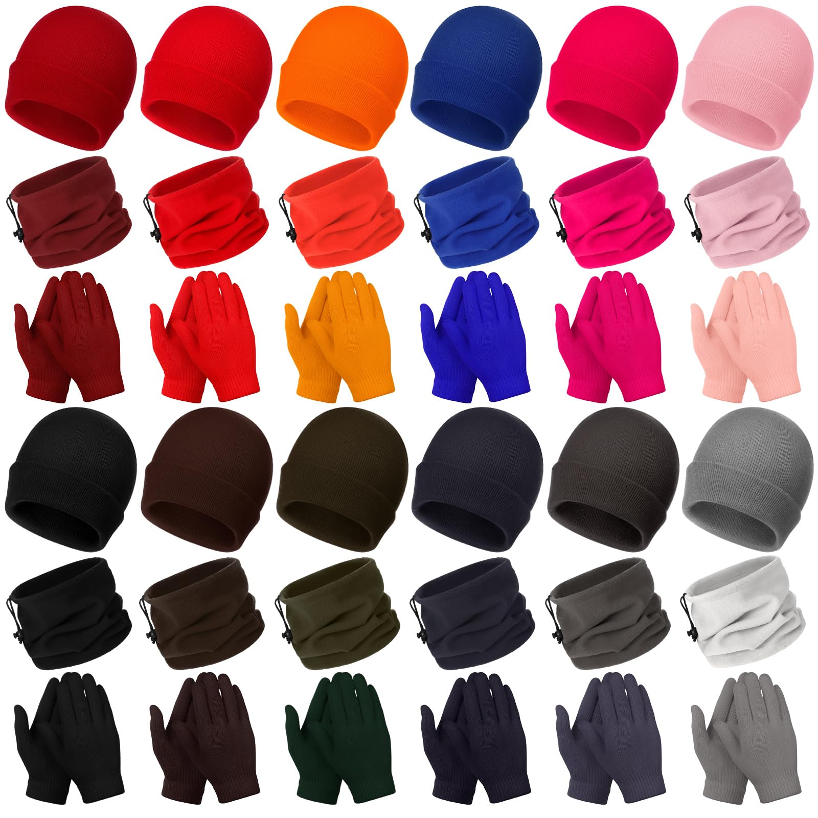 Suhine 36-teiliges Winter-Unisex-Handschuhe, Beanies, Halswärmer-Set, inkl. 12 gemütlichen Schal, 12 Strickmützen, 12 Handschuhe für Damen und Herren, Wohltätigkeitsgeschenk, Mehrfarbig, Einheitsgröße