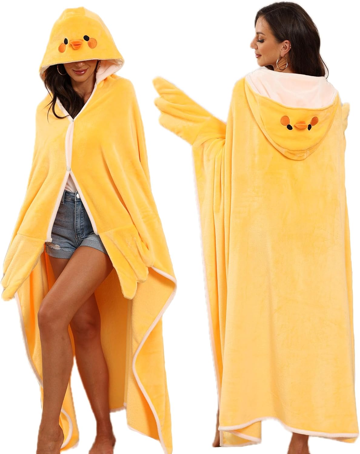 Yellow Duck Gifts for Women Adult Duck Wearable Hooded Blanket Soft Cute Warm Hooded Blanket for Christmas Birthday