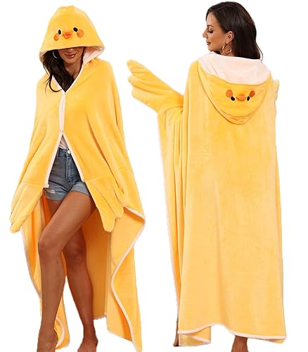 Yellow Duck Gifts for Women Adult Duck Wearable Hooded Blanket
