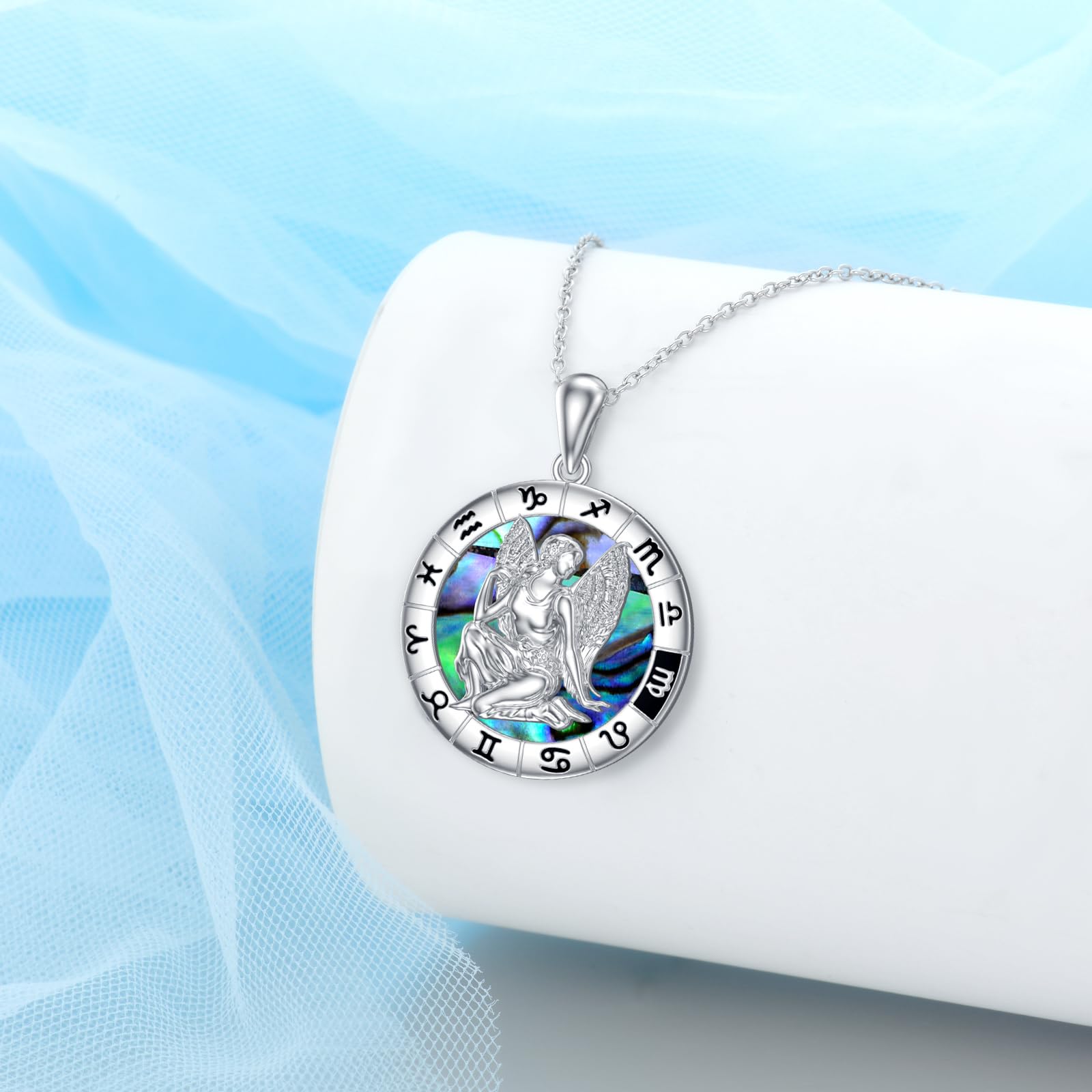 12 collane con segni zodiacali, Collana con ciondolo in conchiglia di abalone con oroscopo in argento sterling 925, Astrologia Costellazione Compleanno Gioielli Regali per Donne Ragazze