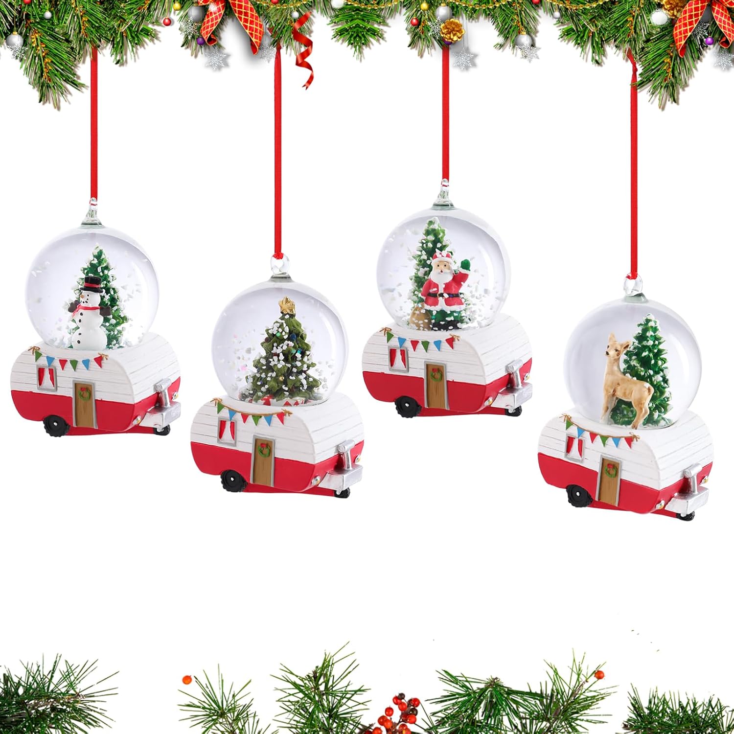 Chonsun Christmas Snow Globes Decor 4 PCS Mini Train Water Globes Santa