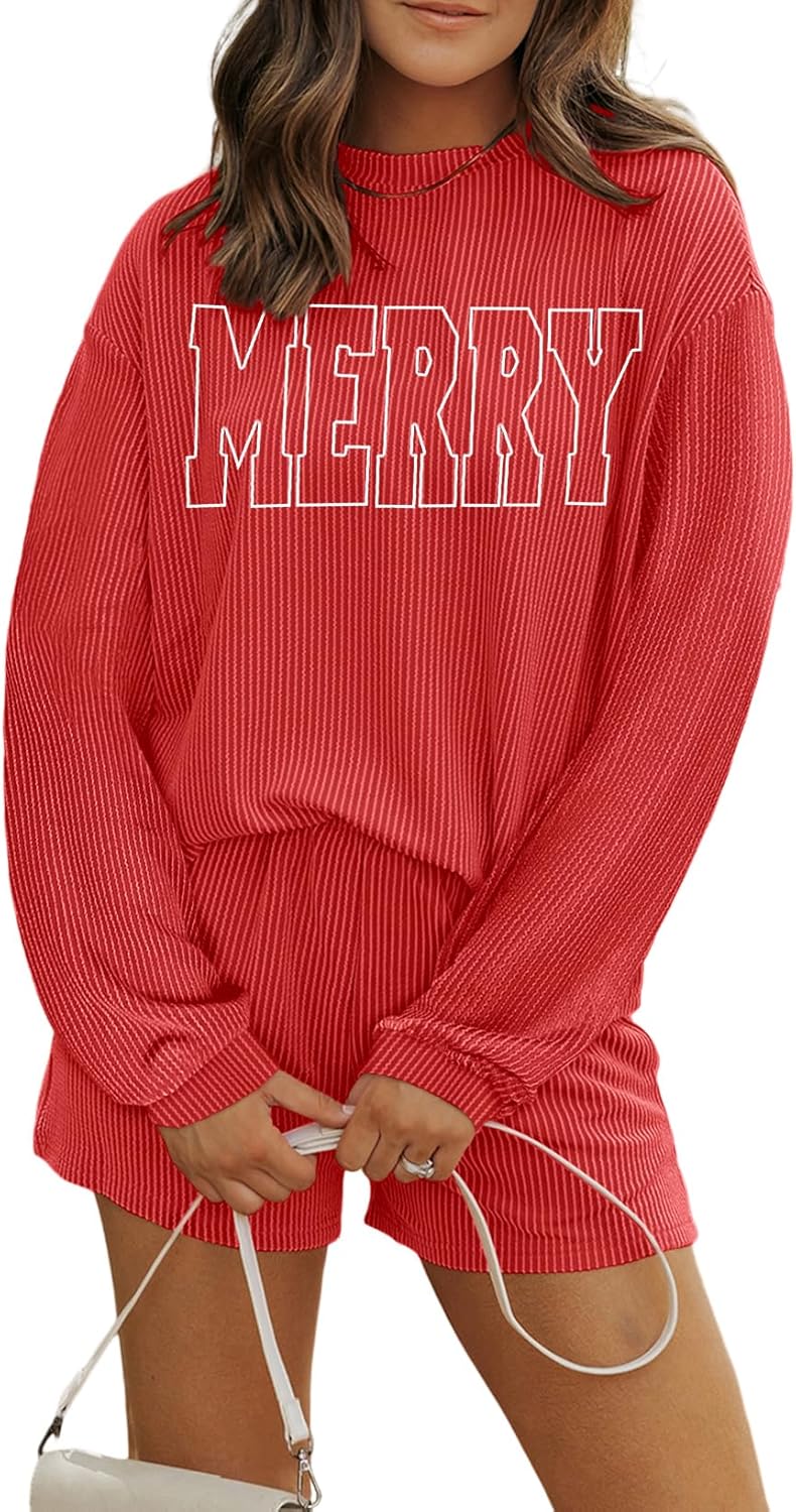 MARZXIN Women's 2 Piece Outfits Summer Tracksuit Ribbed Textured Knit Loose Lounge Shorts Set Short Sleeve Matching Sets