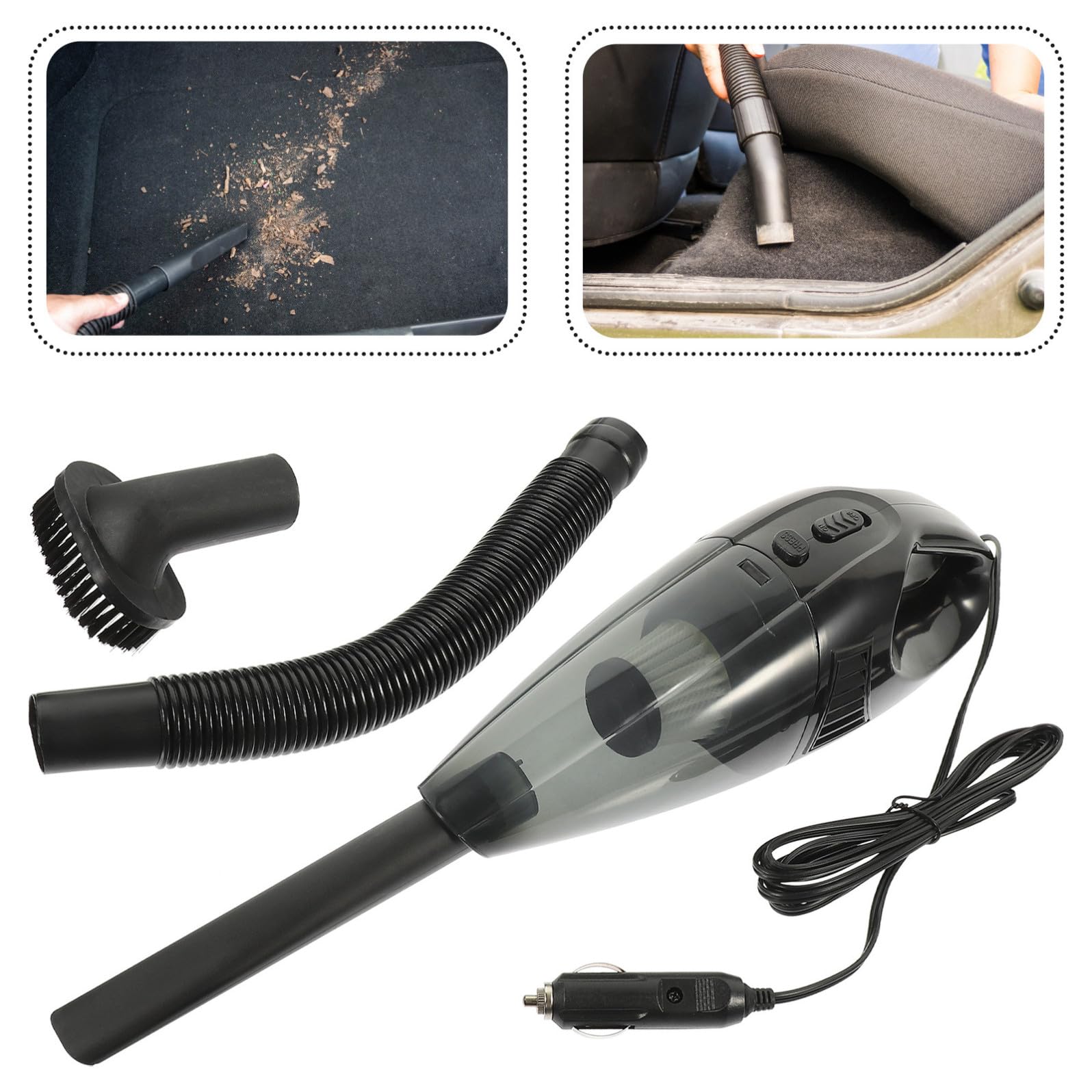Gadpiparty Aspirapolvere Portatile Auto Nero Ricaricabile Doppia Modalità di Aspirazione e Impugnatura Ergonomica in ABS per Pulizia Liquidi e Polvere in Auto e Casa