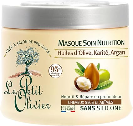 Masque Soin Nutrition LE PETIT OLIVIER – Huiles D’Olive, Karité, Argan – Cheveux Secs et Abîmés – 330 ml Masque Soin Nutrition LE PETIT OLIVIER – Huiles D’Olive, Karité, Argan – Cheveux Secs et Abîmés – 330 ml