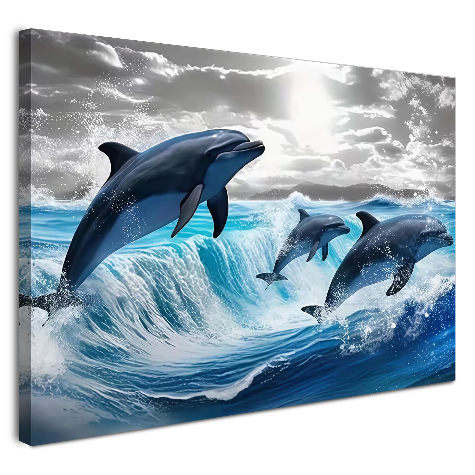 Alptiny Ocean Canvas Wall Art Dolphins Framed Canvas Artwork Wall Decoration for Bedrooms, Living Rooms, Bathrooms Home Decor 30cm x 40cm