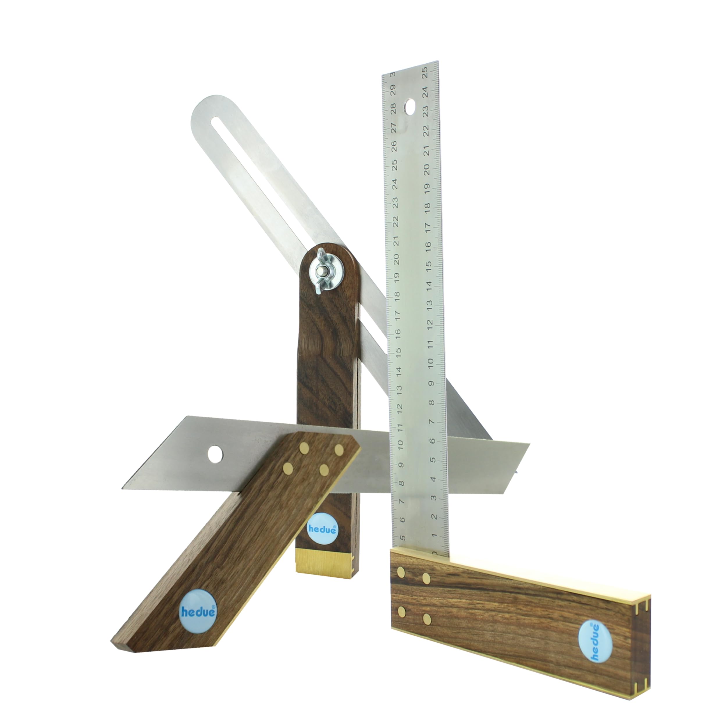 Set de utensilios de carpintero - Juego de 3 piezas con escuadra de carpintero, falsa escuadra y escuadra a 45/135°.