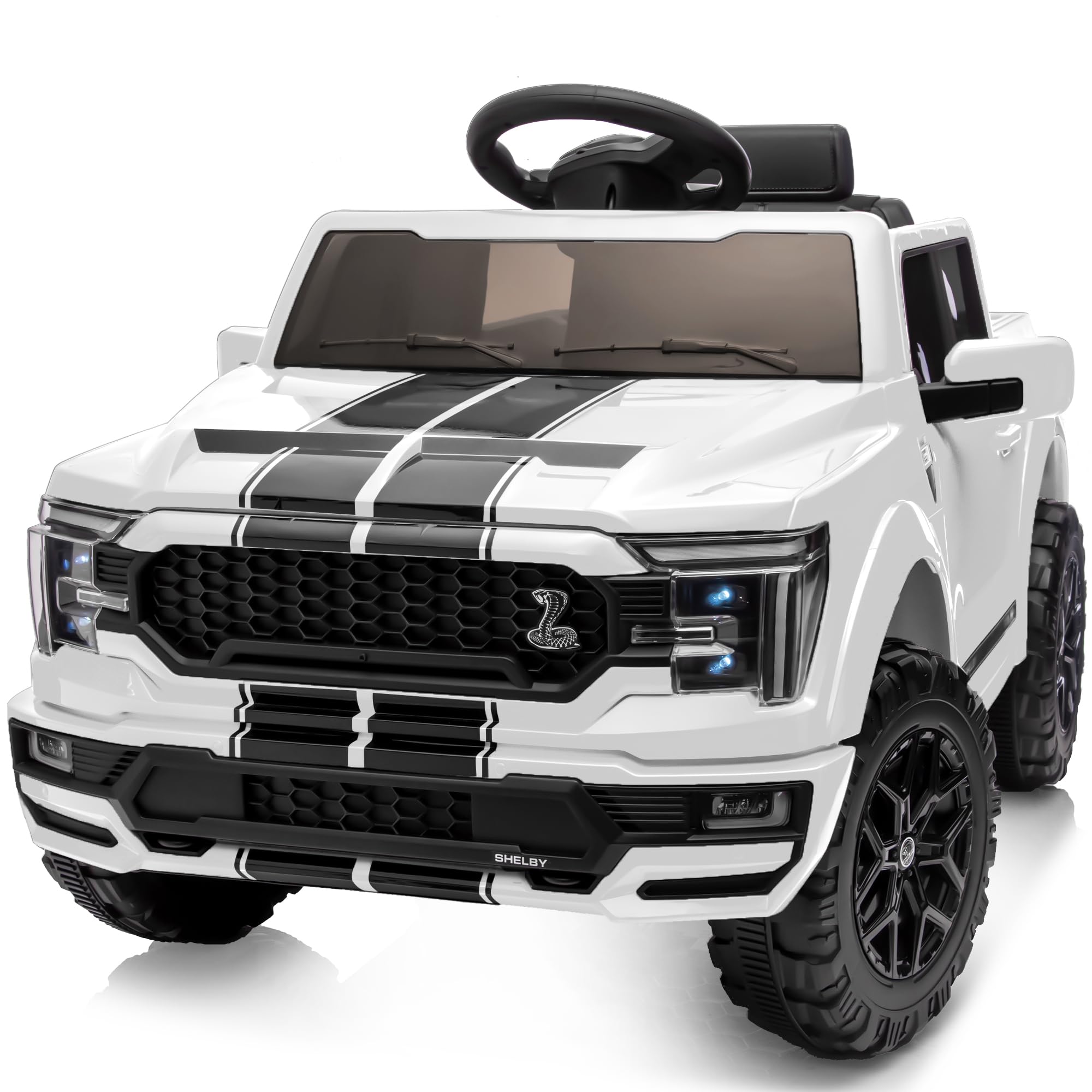 Licensed Ford Shelby F-150 Electric Car for Kids 3-6 Years, 12V Ride on Car, White