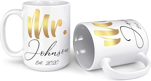 Miniatura 8 de Juego de 2 tazas de café con nombre, tazas personalizadas para parejas, 11 onzas, tazas de café de cerámica, tazas personalizadas para esposa,