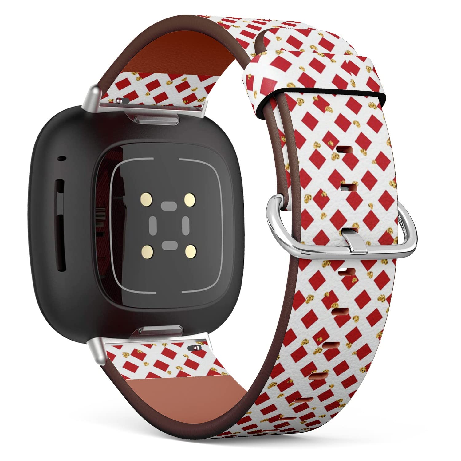 CJBROES Replacement Leather Watch Band, Compatible with Fitbit Versa 3 and Fitbit Sense of Wristband Bracelet Accessory - Gold Heart Redwhite