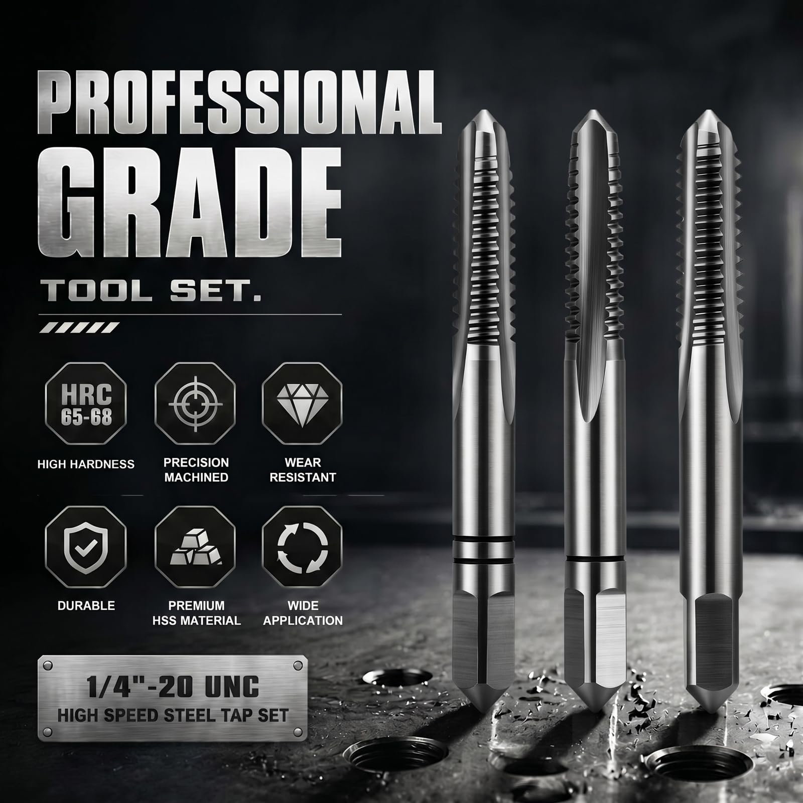 Gisafai 3-Piece HSS Tap Set - 1/4"-20 -6 Gisafai 3-Piece HSS Tap Set - 1/4"-20 -6