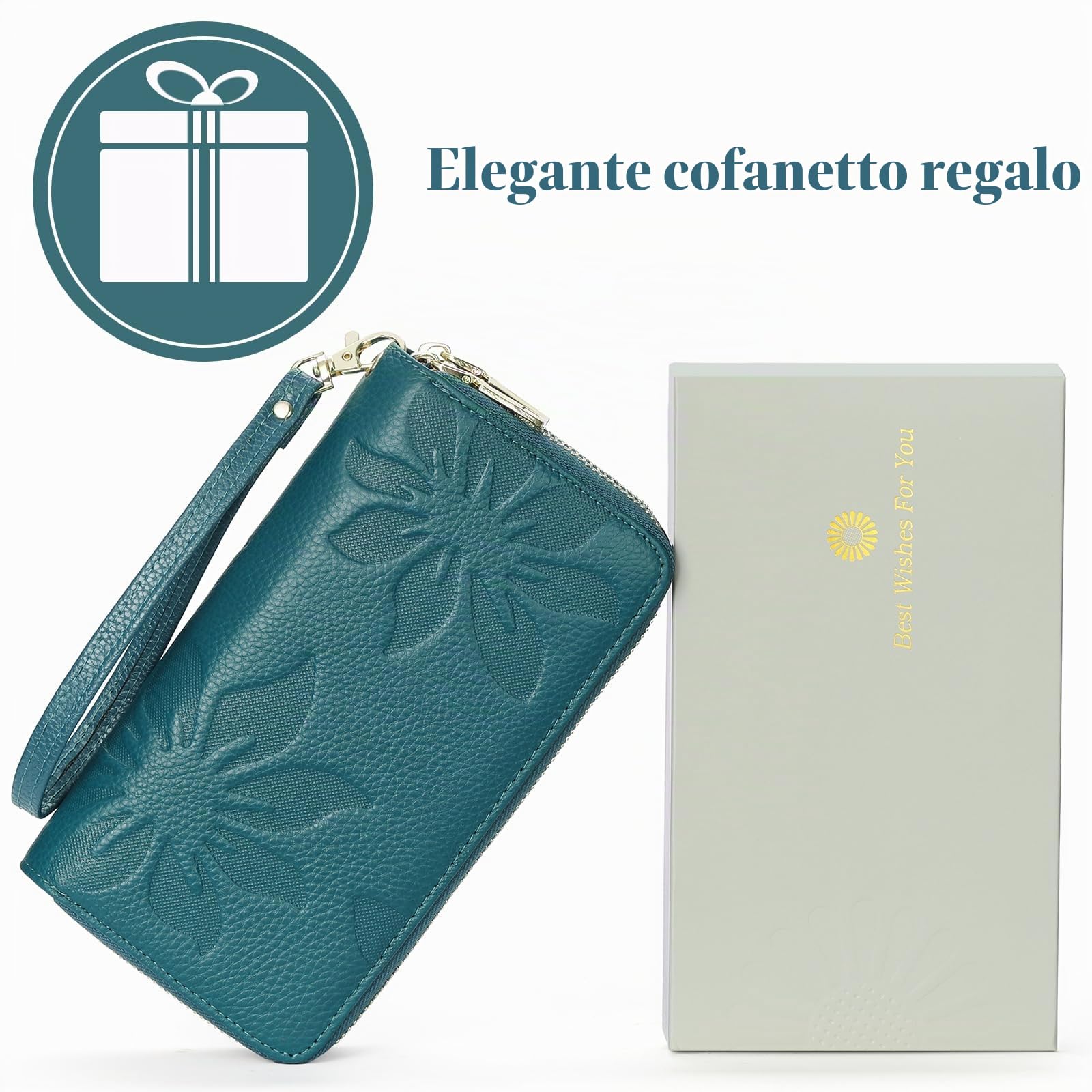 GOIACII Portafoglio Donna Grande Capacità Doppia Cerniera Porta Carta di Credito Portafogli da Donna in Pelle con Blocco RFID Telefono Wristlet