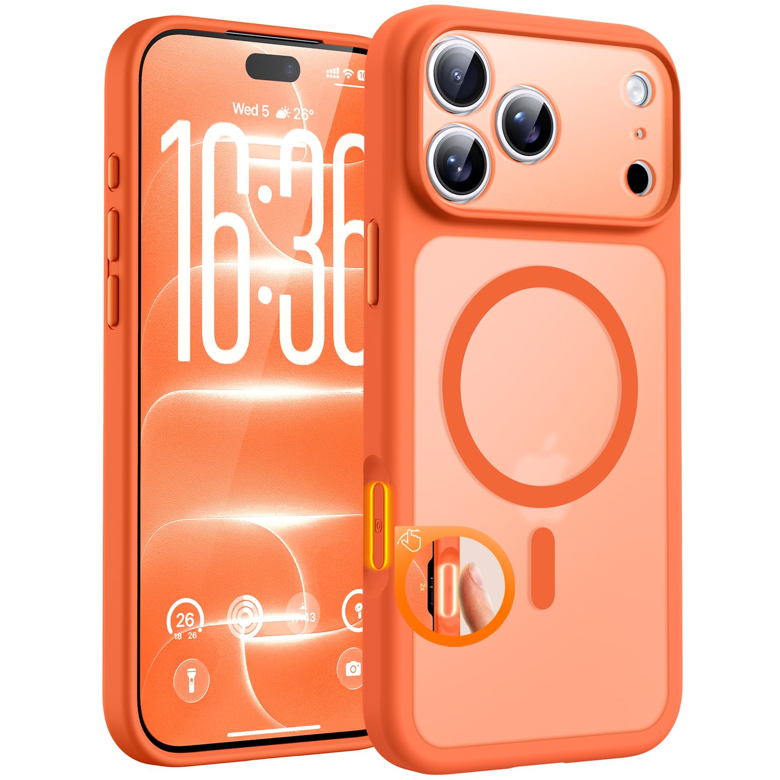 TOCOL for iPhone 18 Pro Case Orange, Compatible with MagSafe