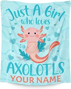 Girl Blanket - 40x50 Inches Personalized Cute Axolotl Throw - Blue Soft Fuzzy Blankets for Bed, Couch & Living Room
